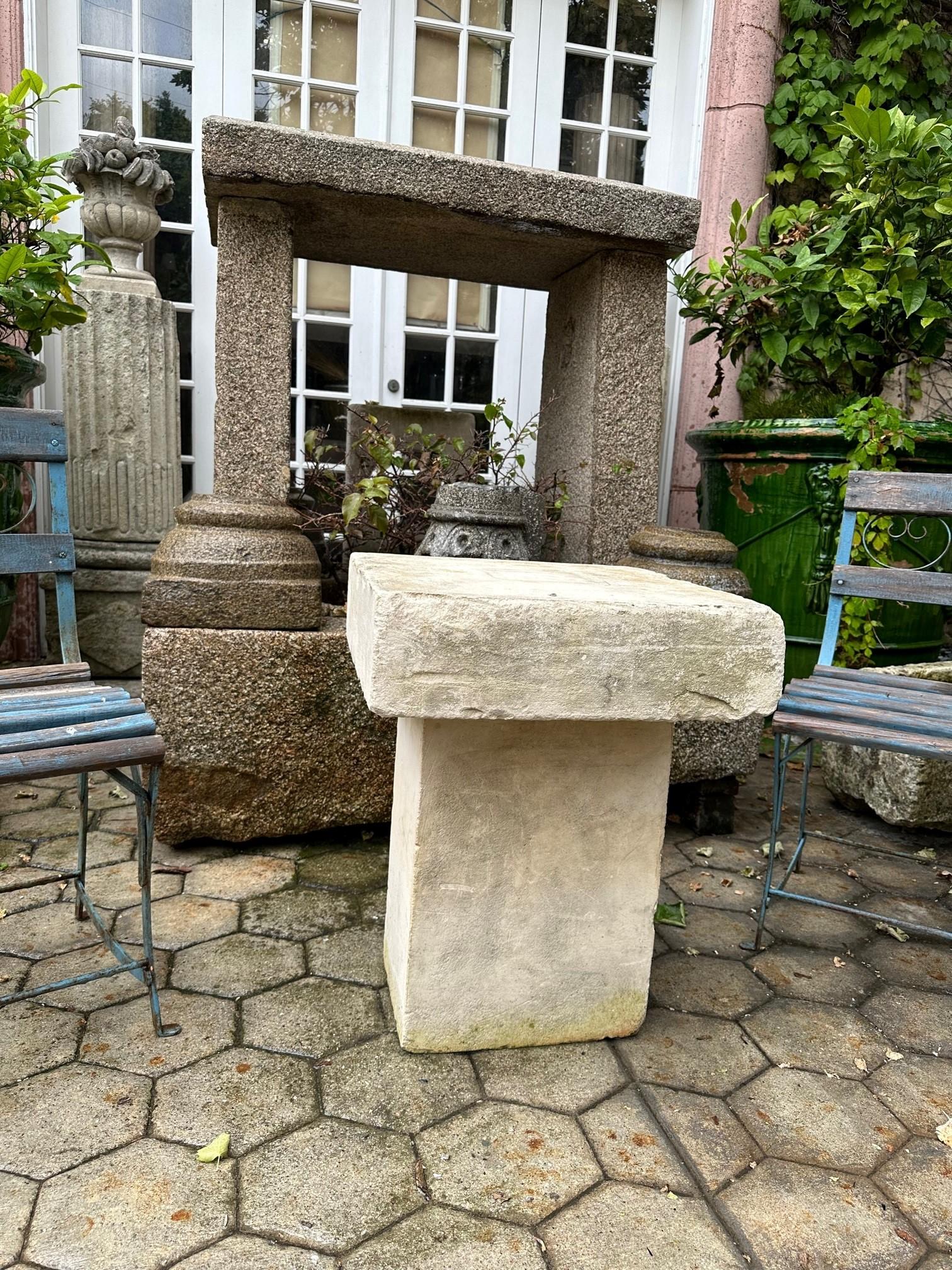Rustic Carved Stone Garden Farm Side Table Seat Outdoor Indoor Antique Bench LA 12