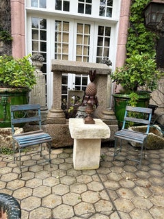 Rustic Carved Stone Garden Farm Side Table Seat Outdoor Indoor Antique Bench LA