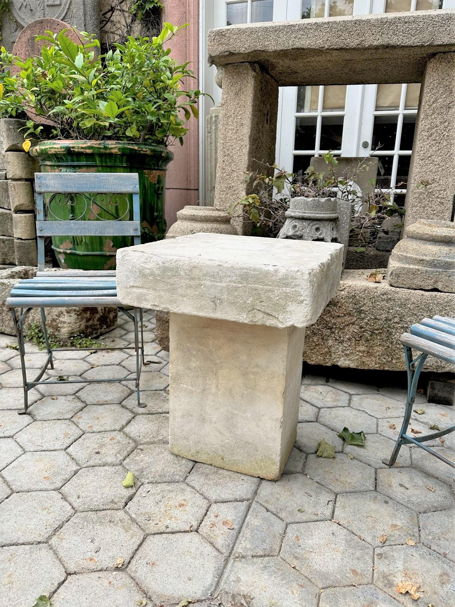 Hand-Crafted Rustic Carved Stone Garden Farm Side Table Seat Outdoor Indoor Antique Bench LA