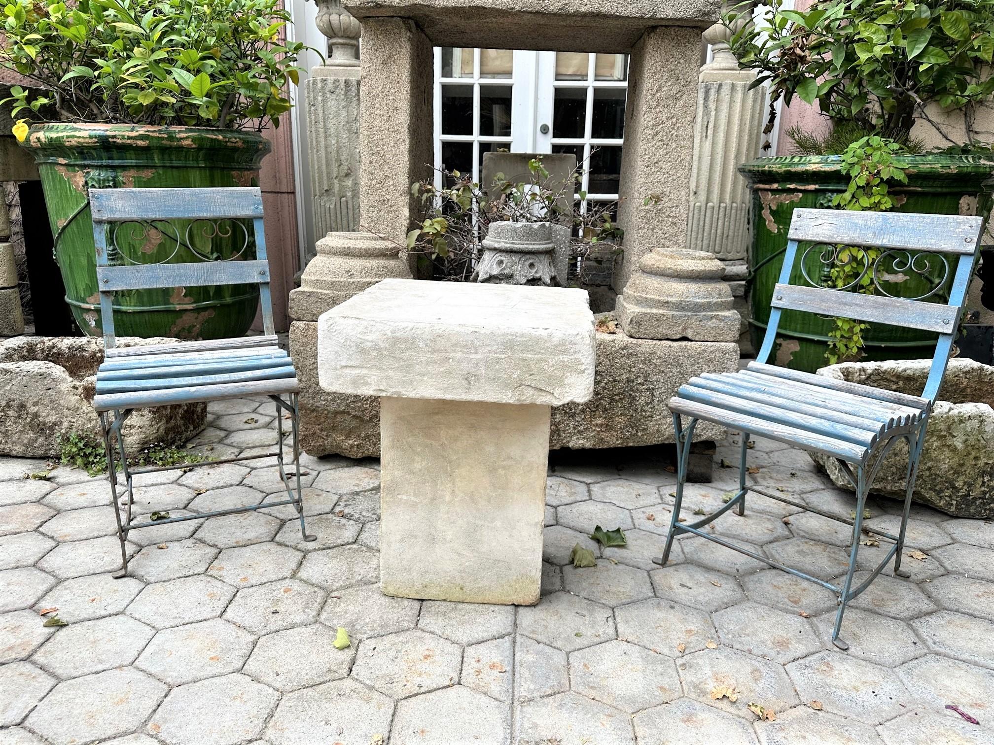 Rustic Carved Stone Garden Farm Side Table Seat Outdoor Indoor Antique Bench LA In Good Condition In West Hollywood, CA