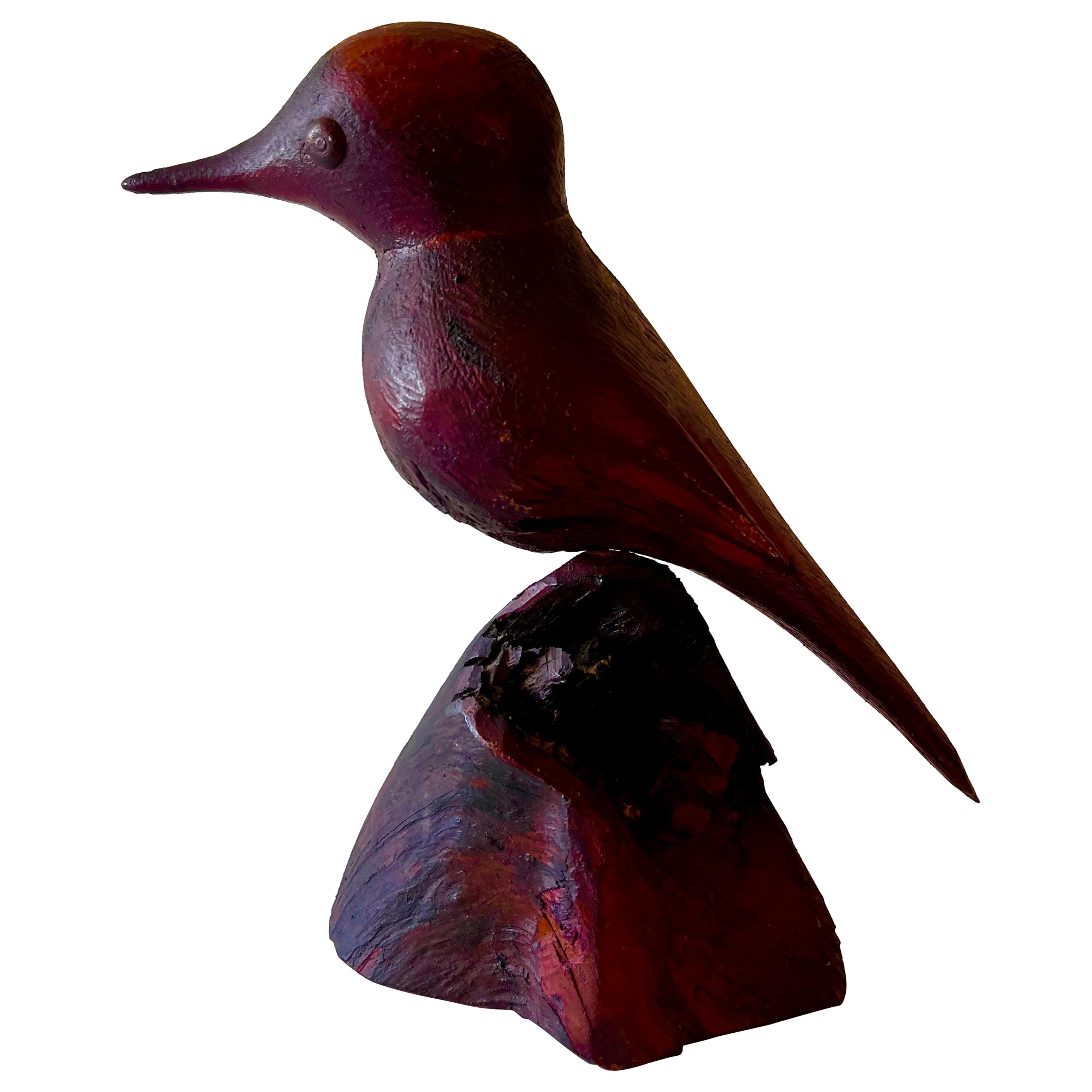 Pájaro Rústico de Madera Tallada sobre Soporte en venta