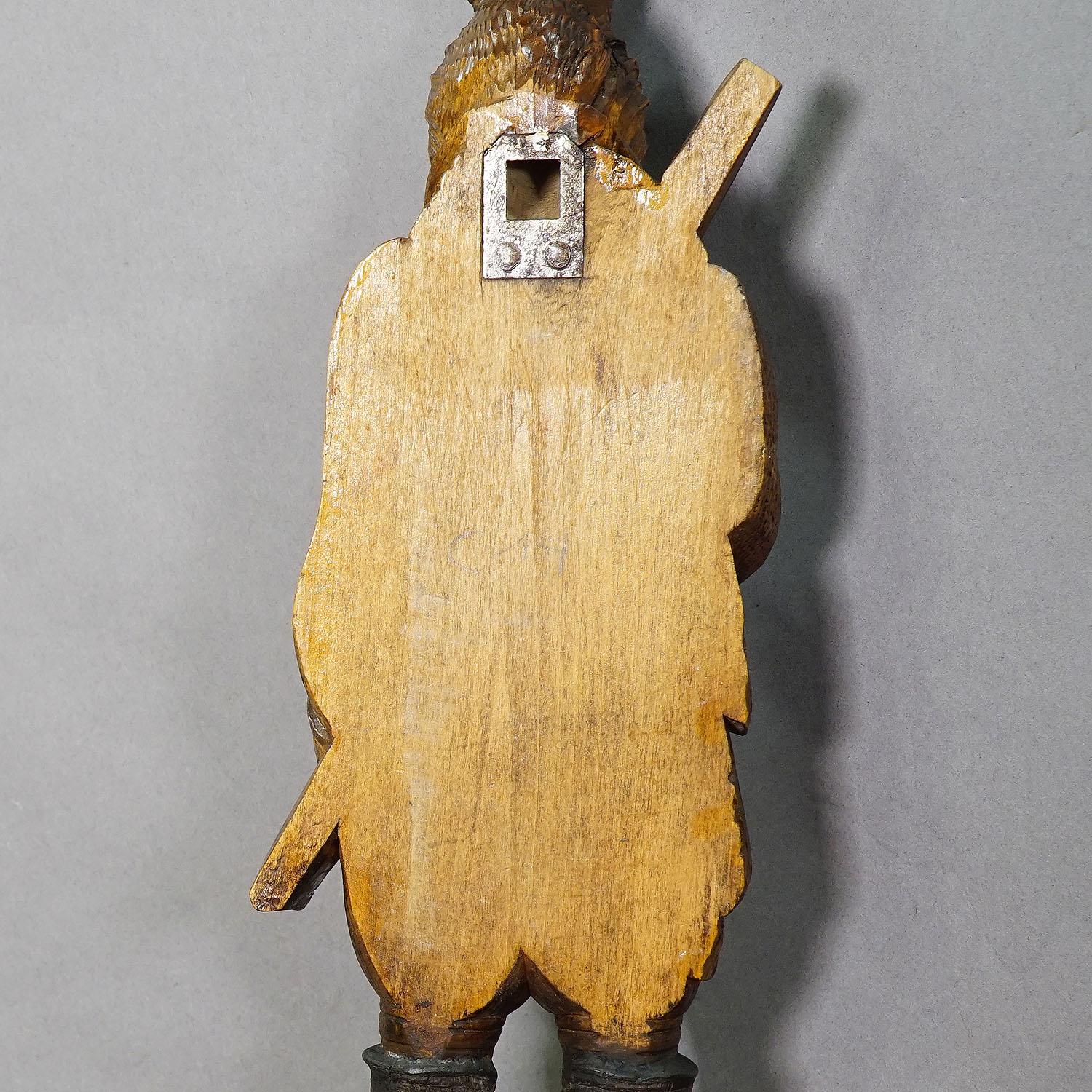 Swiss Rustic Carved Wood Hunter Hare Coat Hook