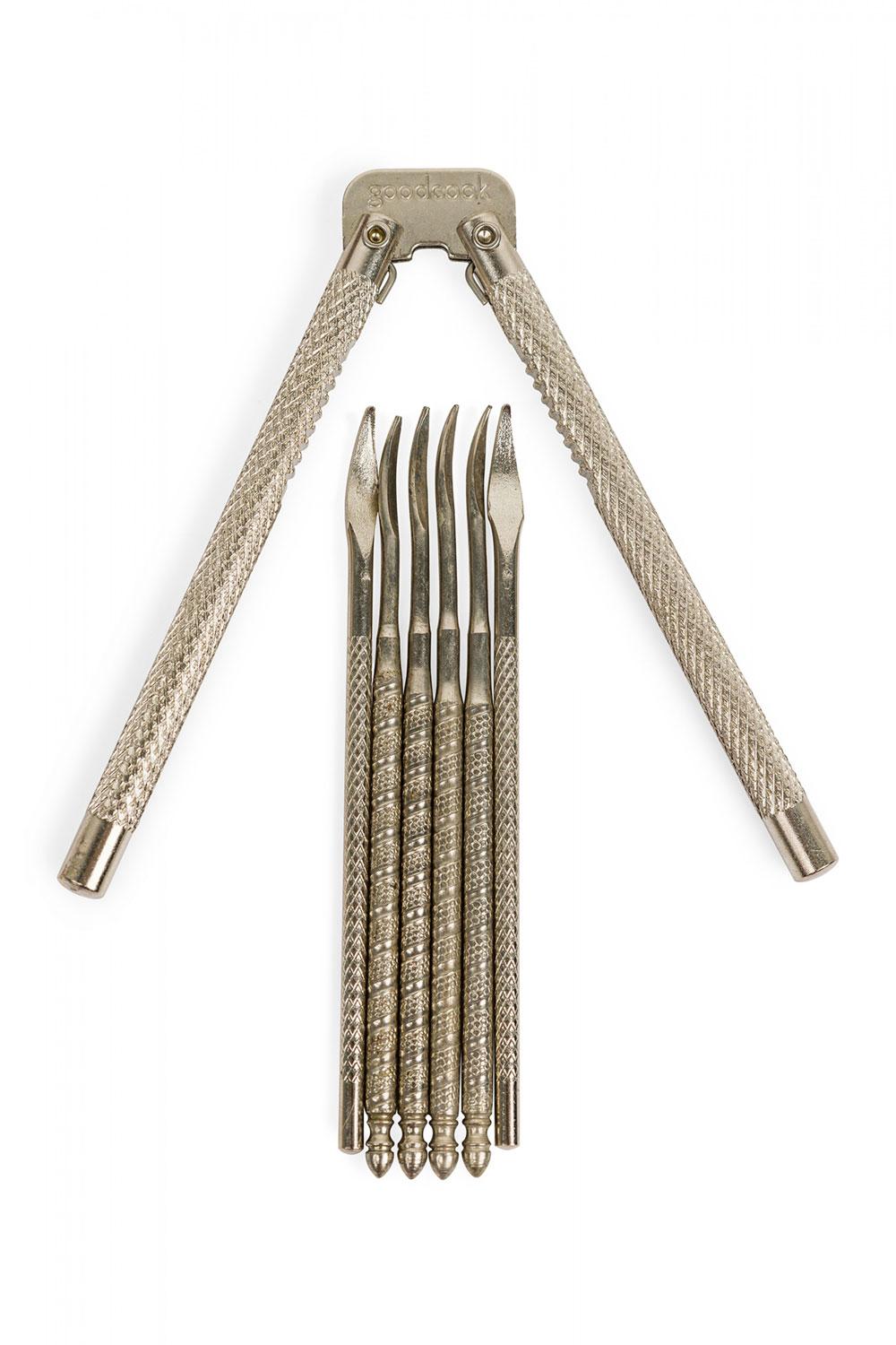 Metal Rustic Carved Wooden Nutcracker Set with Wooden Mallet For Sale