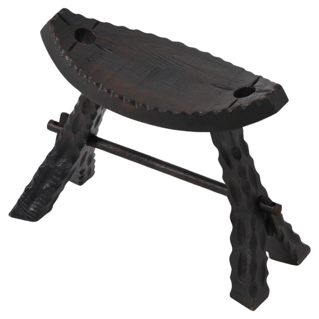 Rustic Carved Wooden Stool For Sale