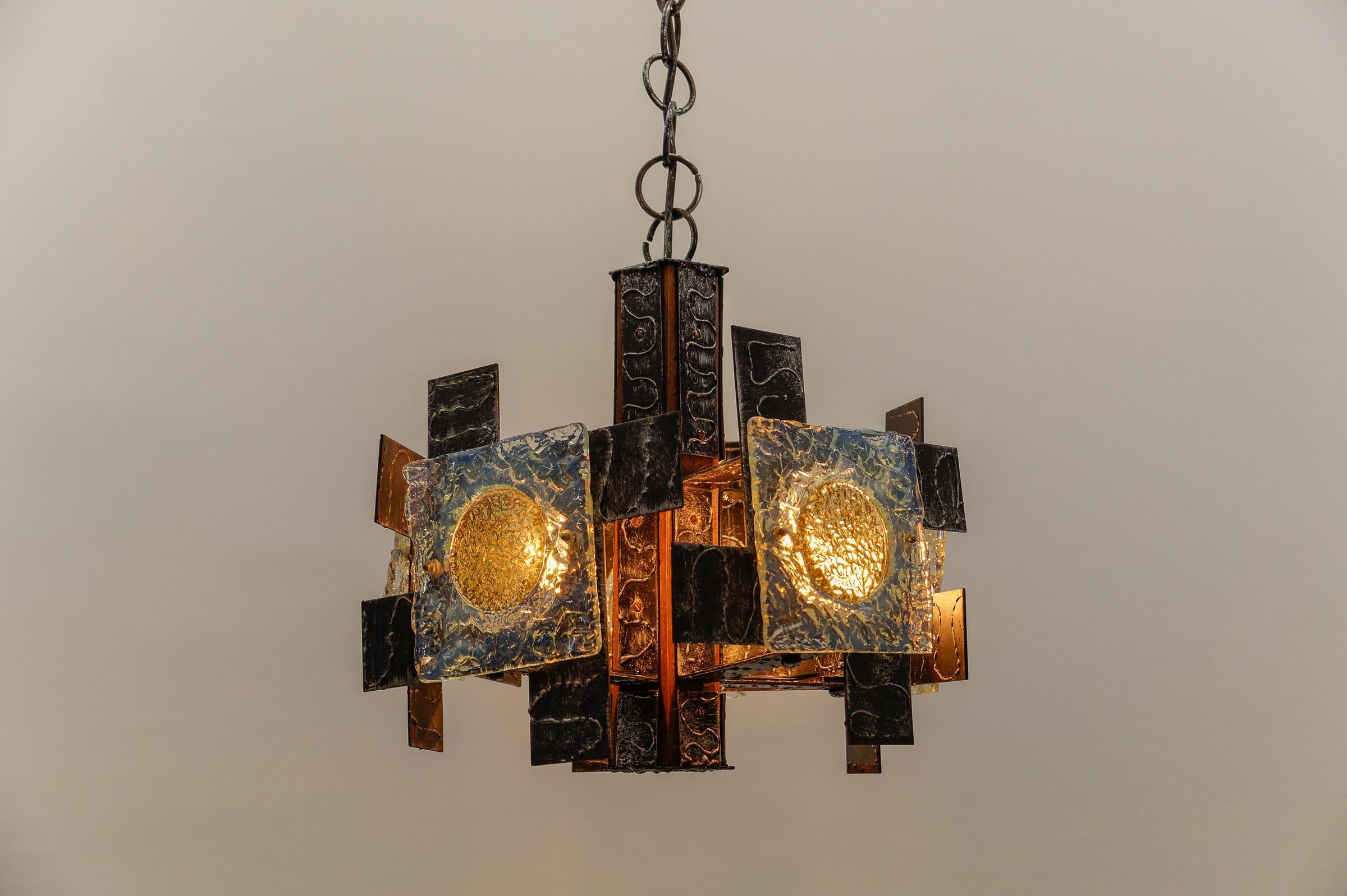 Rustikale Deckenleuchte aus Holz, Eisen und Murano-Glas, 1960er Jahre Italien im Angebot 2