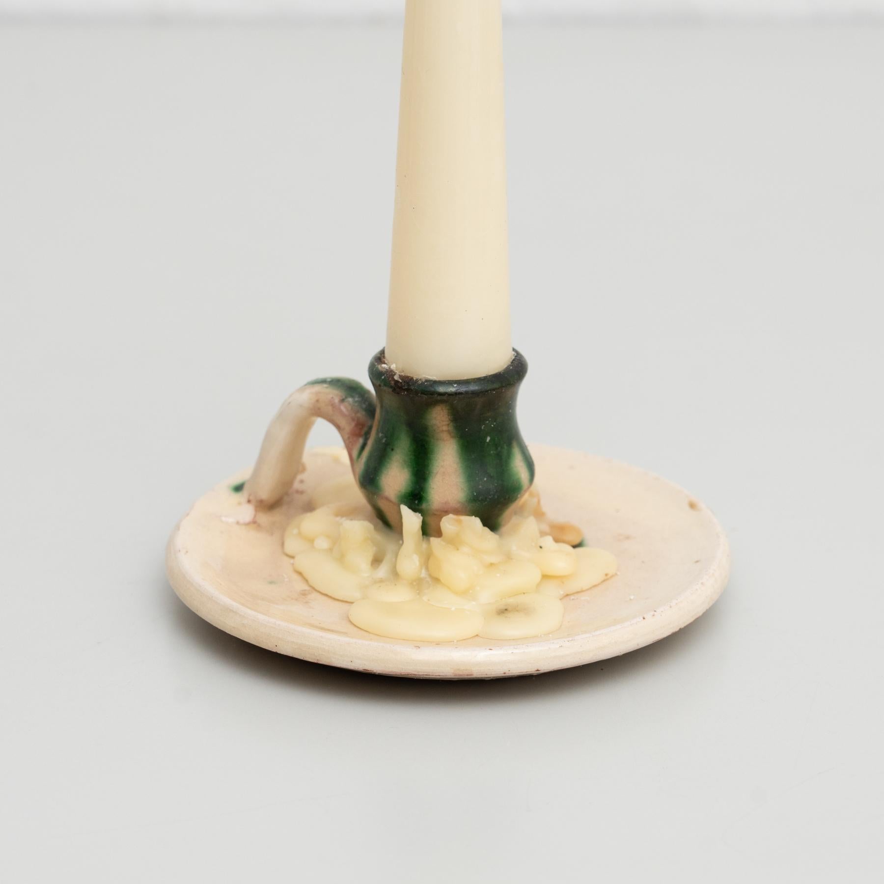 Spanish Rustic Ceramic Candle Holder, circa 1960 For Sale