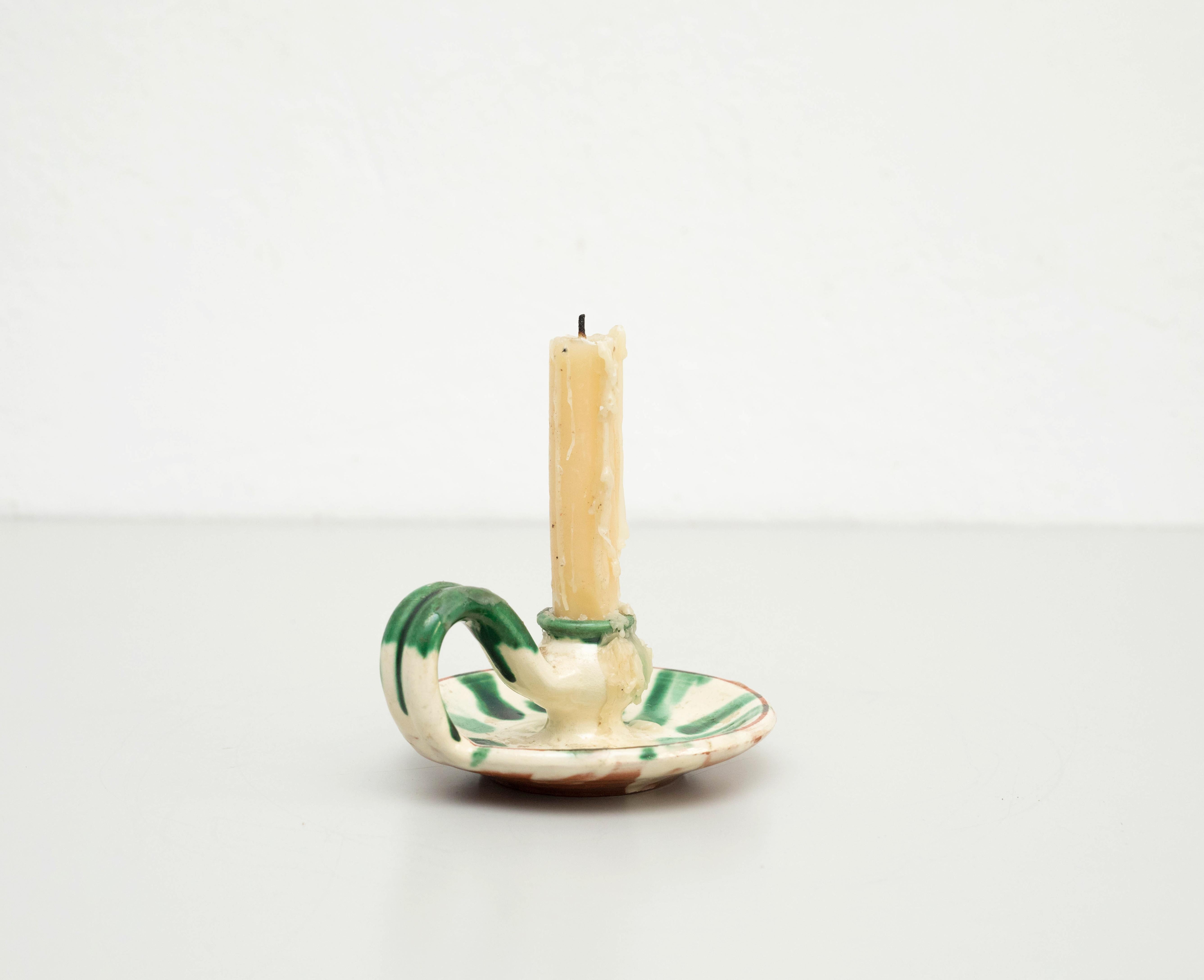 Rustic Ceramic Candle Holder, circa 1960  In Good Condition For Sale In Barcelona, Barcelona