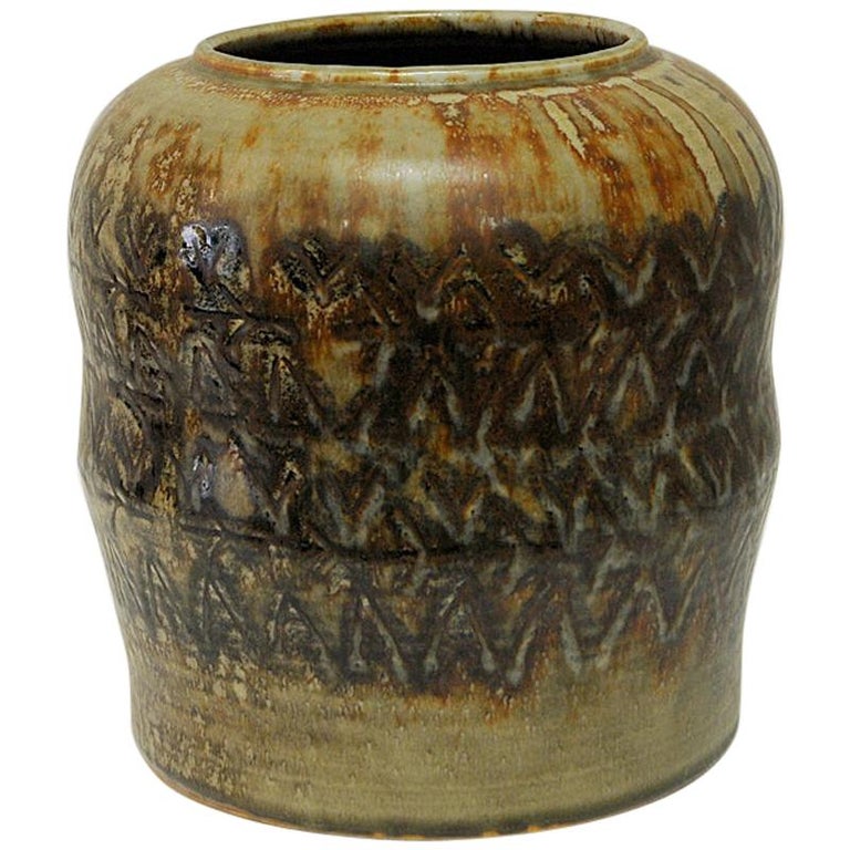 Rustic Vintage Ceramic Vase By Carl Harry Stalhane Sweden 1958