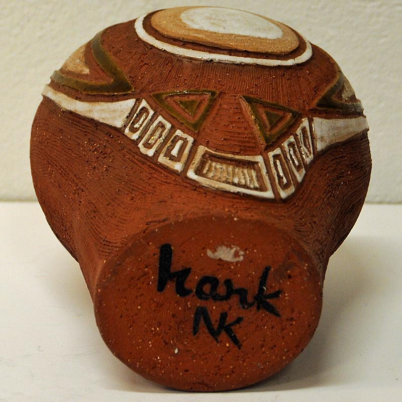 Peint à la main Vase rustique en céramique vintage de Hank Keramikk, Norvège, années 1950 en vente