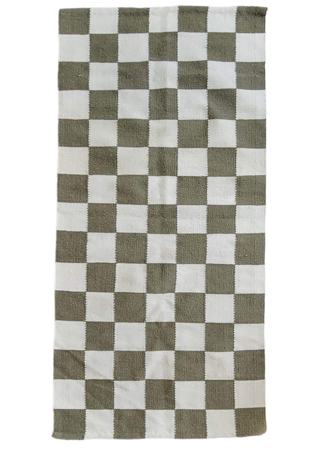 Hand-Woven Rustic Checkered Handwoven Wool Area Rug For Sale