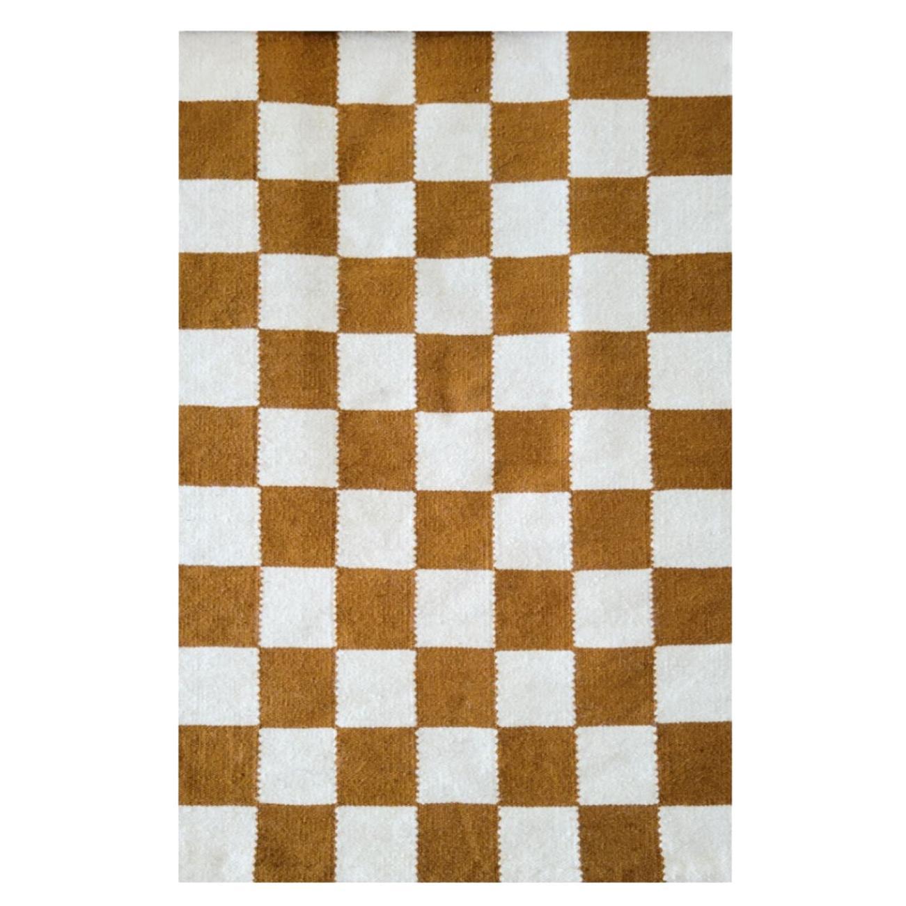 Rustic Checkered Handwoven Wool Area Rug For Sale