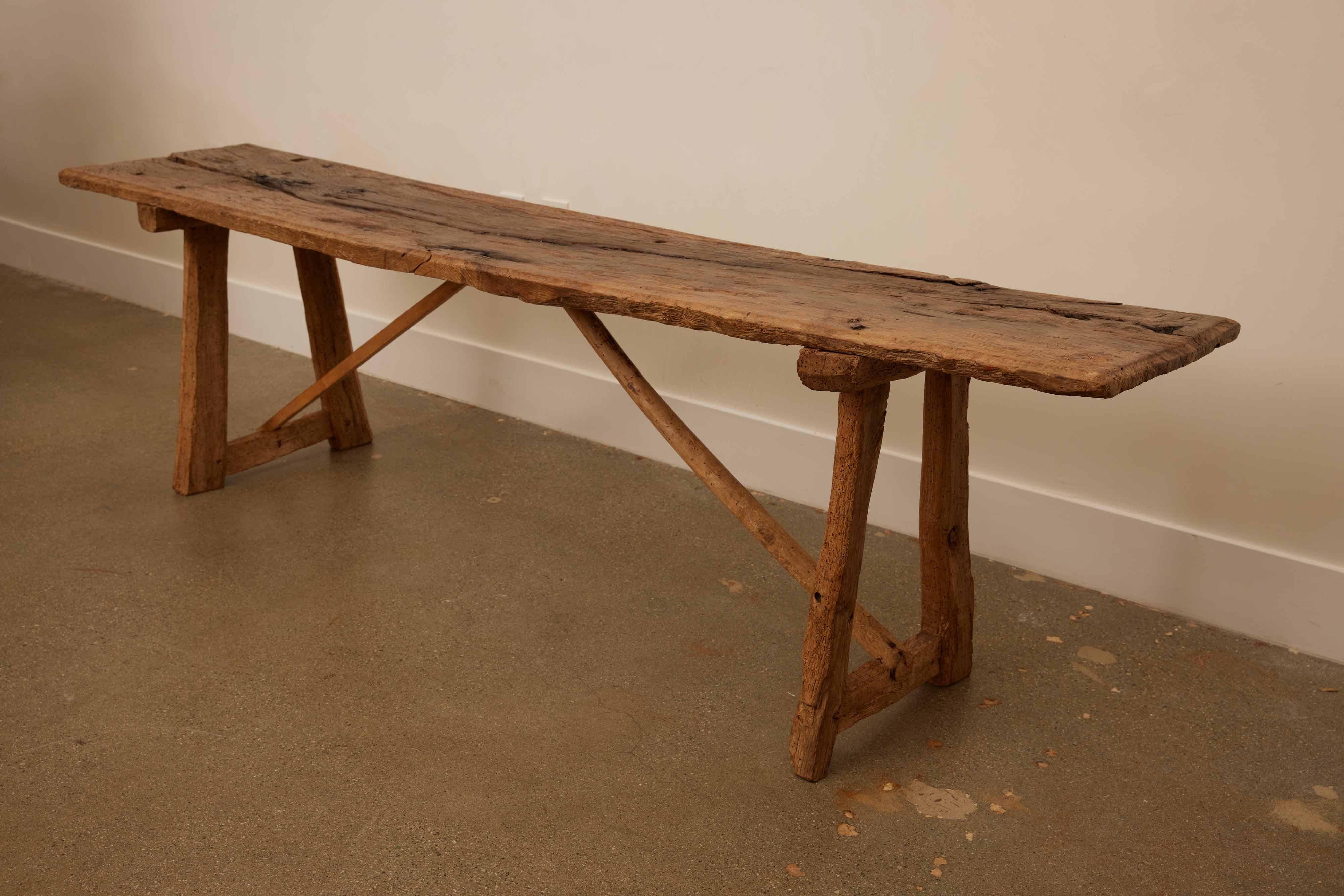 
This Rustic Chestnut & Pine Bench, measuring 79