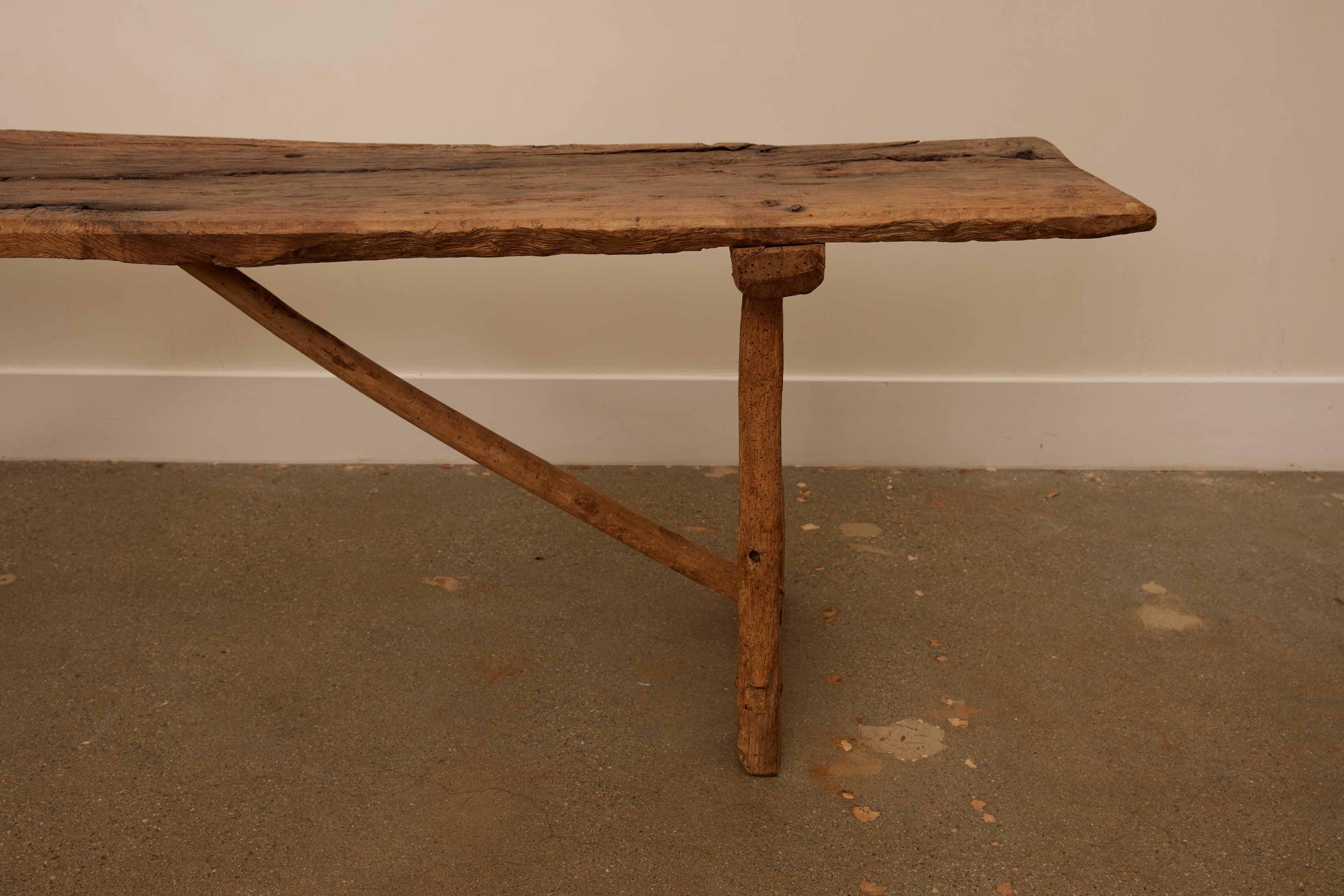 Mid-Century Modern Rustic Chestnut & Pine Bench For Sale