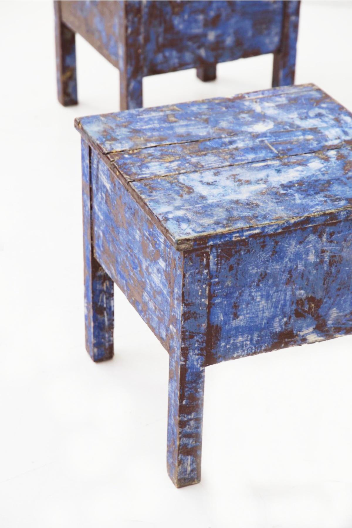 Rustic Chic Blue Stools For Sale 4