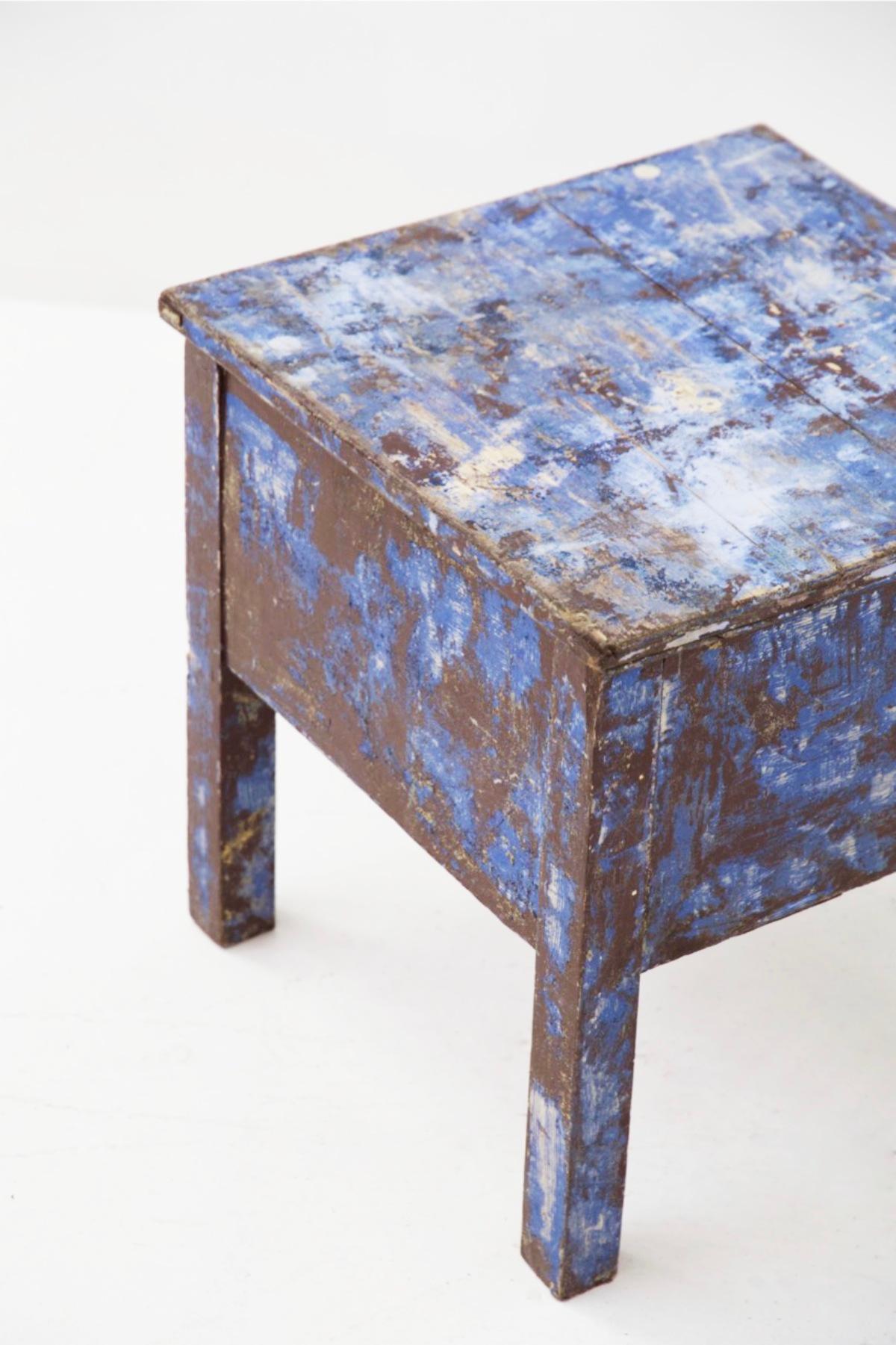 Sheet Metal Rustic Chic Blue Stools For Sale