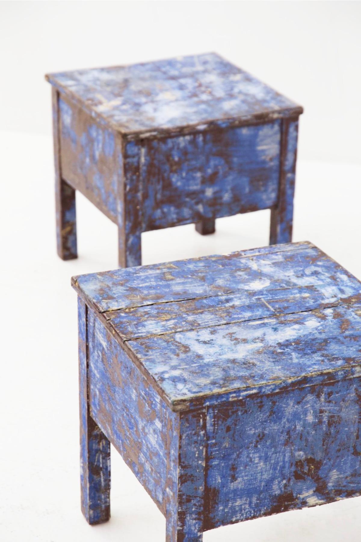 Rustic Chic Blue Stools For Sale 2
