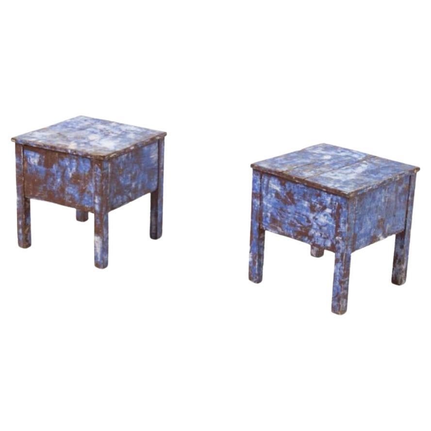 Rustic Chic Blue Stools For Sale