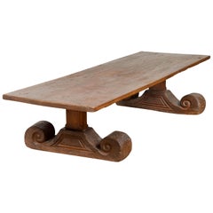 Rustic Chinese 19th Century Elm Coffee Table with Large Scrolling Feet