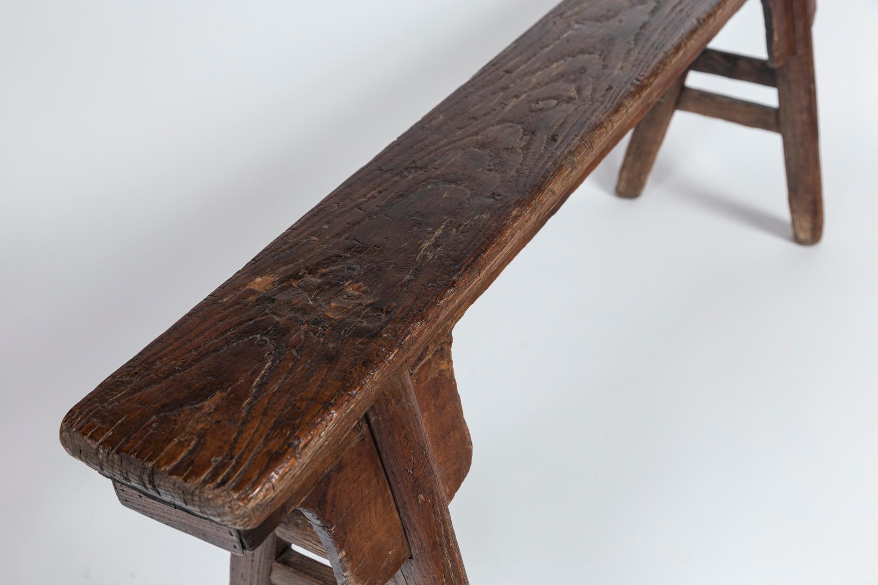 Hardwood Rustic Chinese Bench, 20th Century