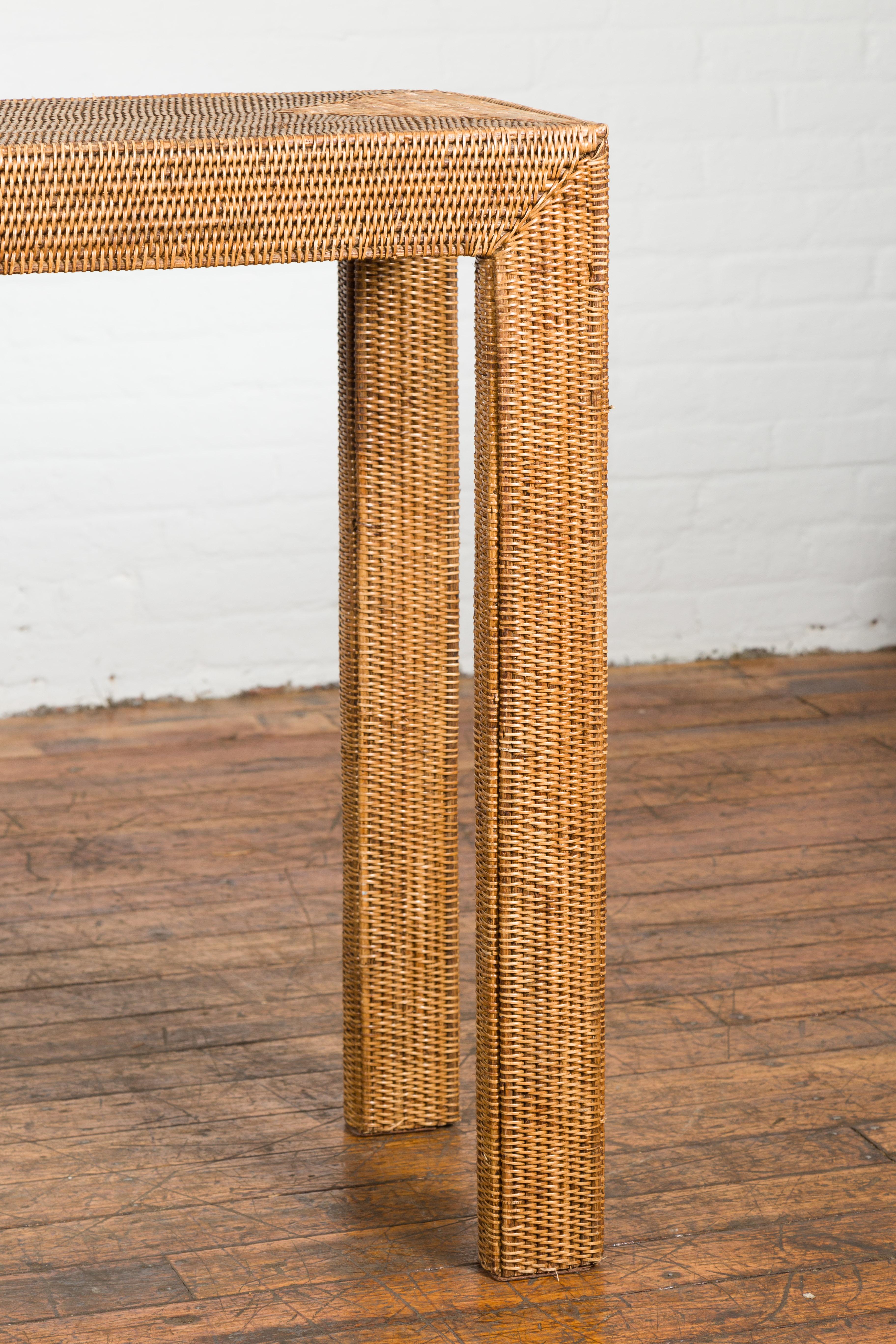 Midcentury Style Woven Rattan Console Table For Sale 4