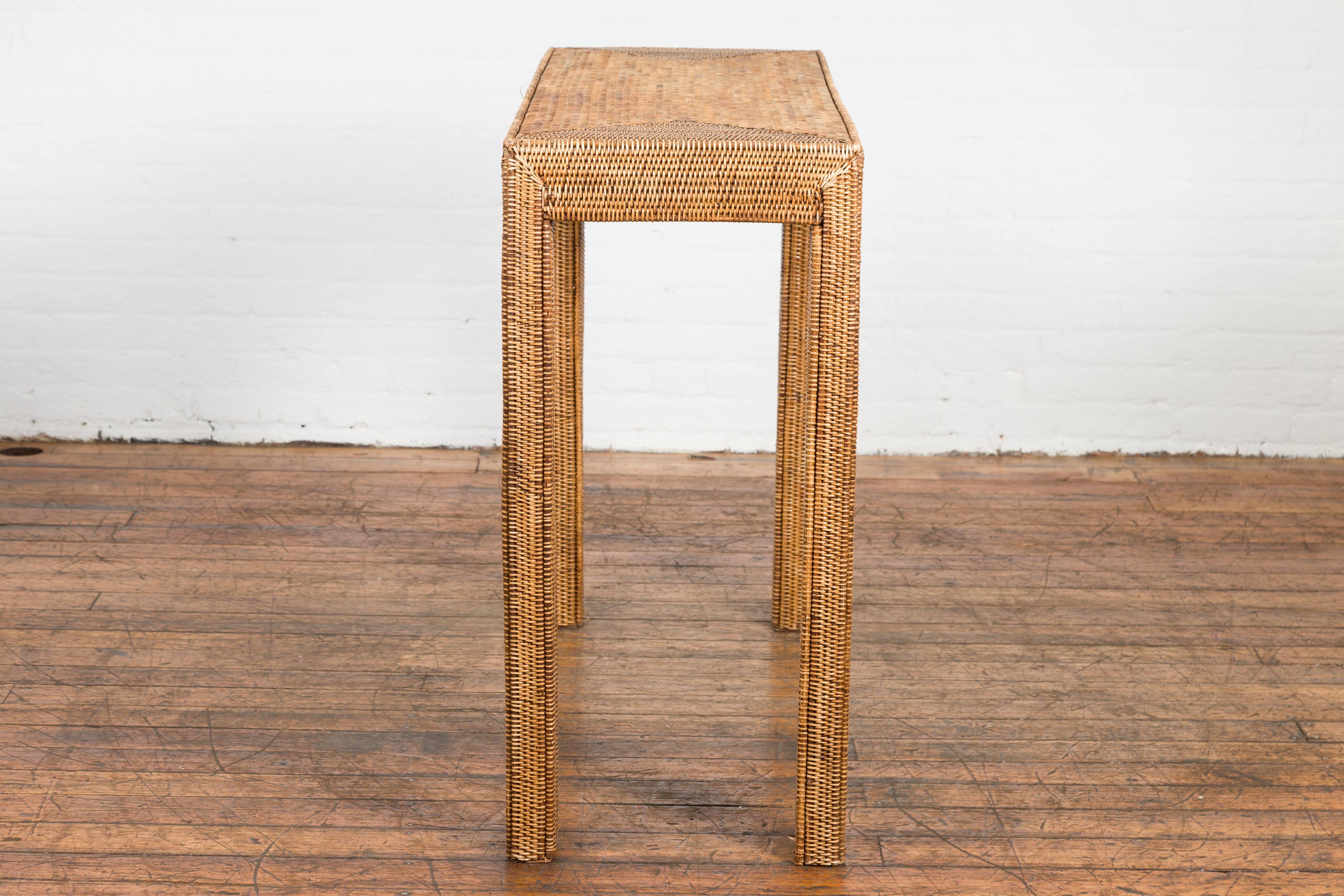 Midcentury Style Woven Rattan Console Table For Sale 9