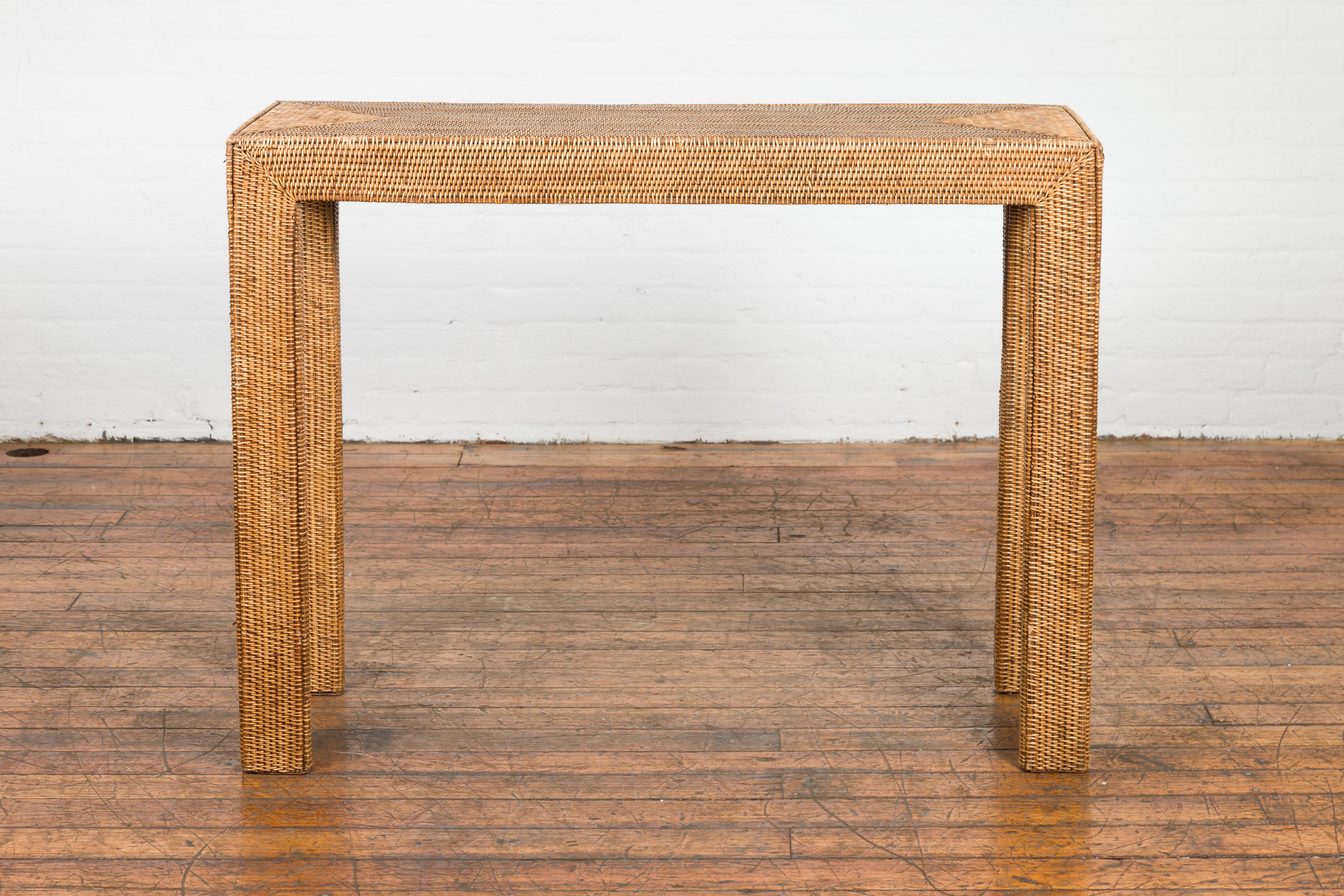 Midcentury Style Woven Rattan Console Table For Sale 10