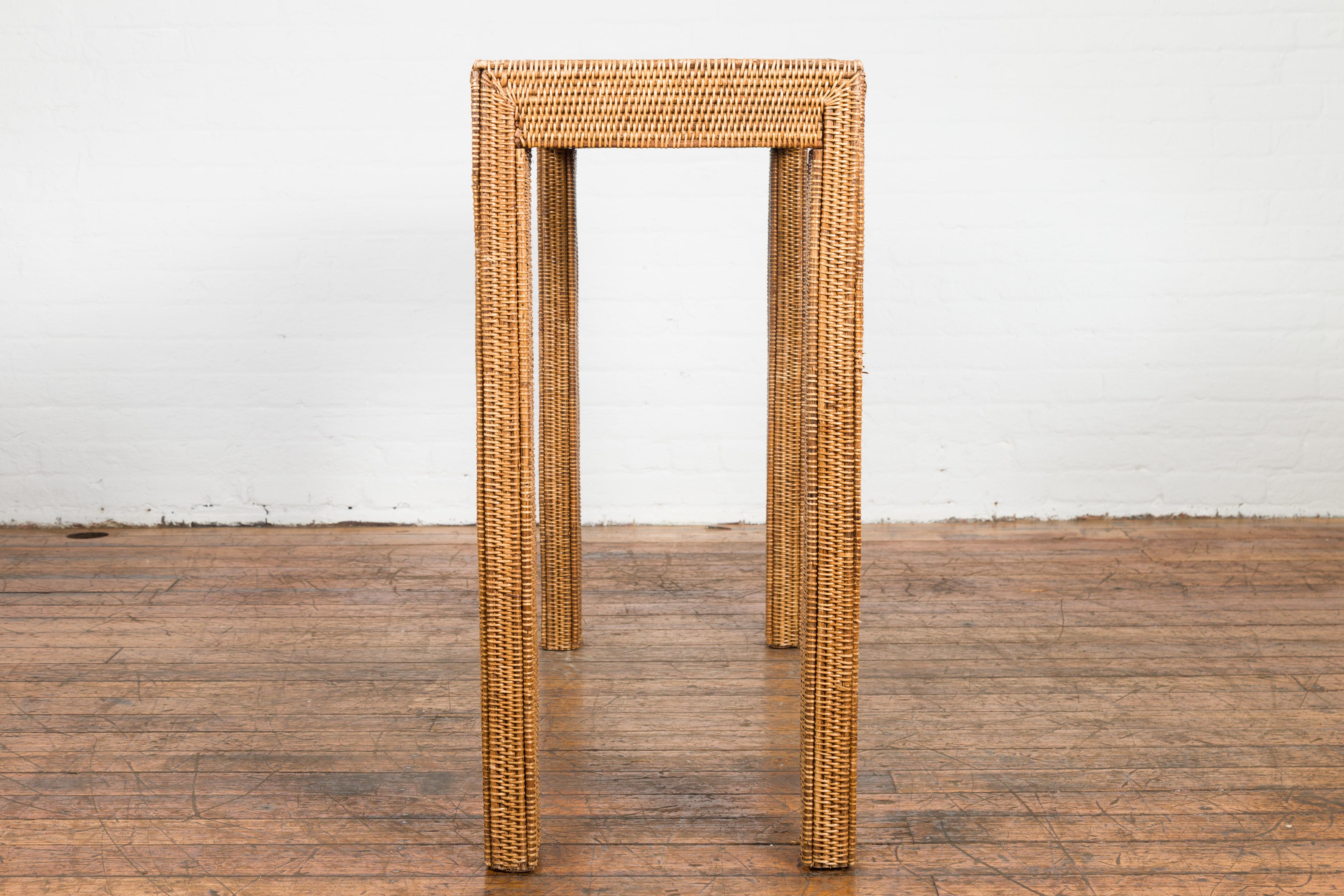 Midcentury Style Woven Rattan Console Table For Sale 11