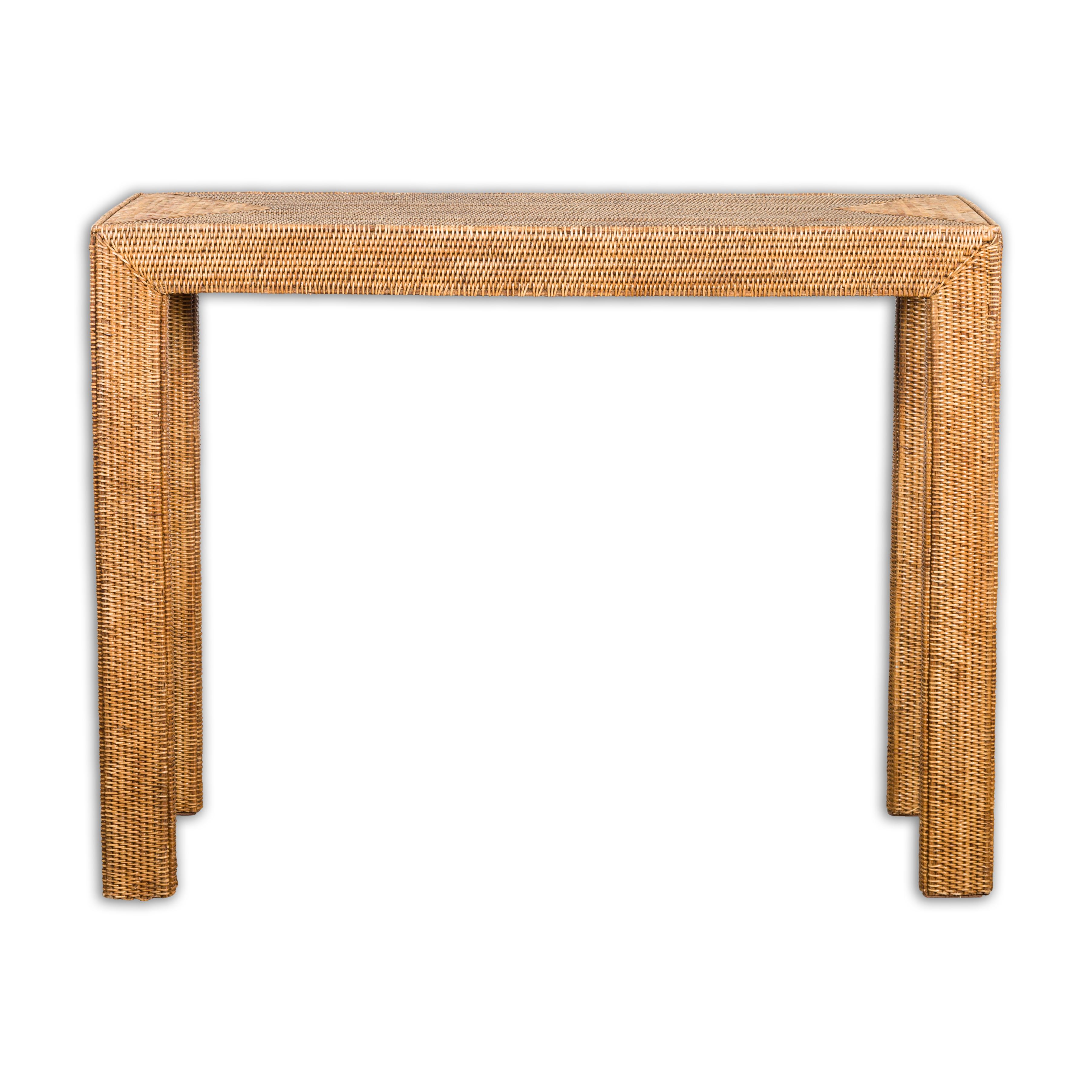 Midcentury Style Woven Rattan Console Table For Sale 14