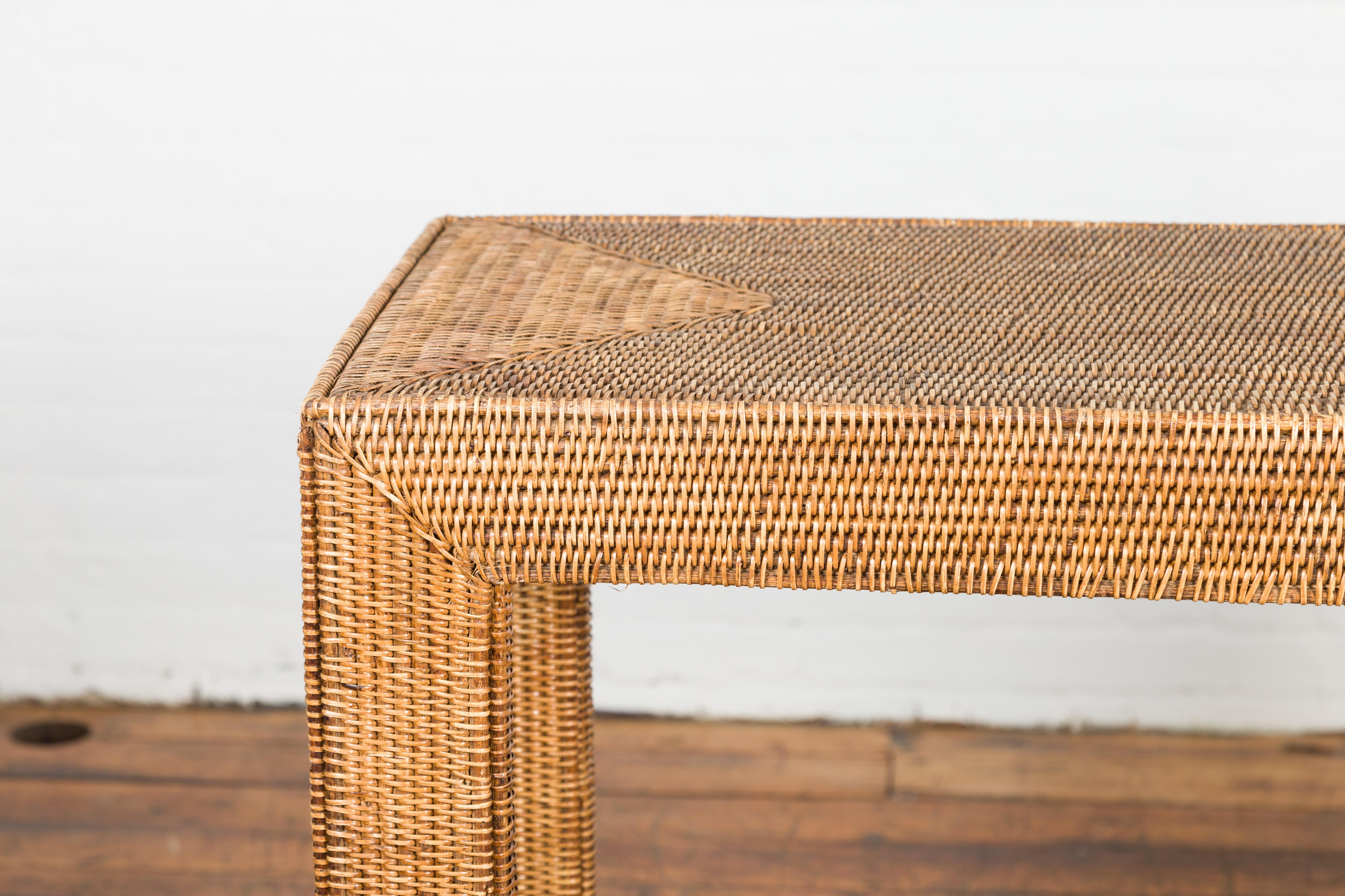 Midcentury Style Woven Rattan Console Table For Sale 1