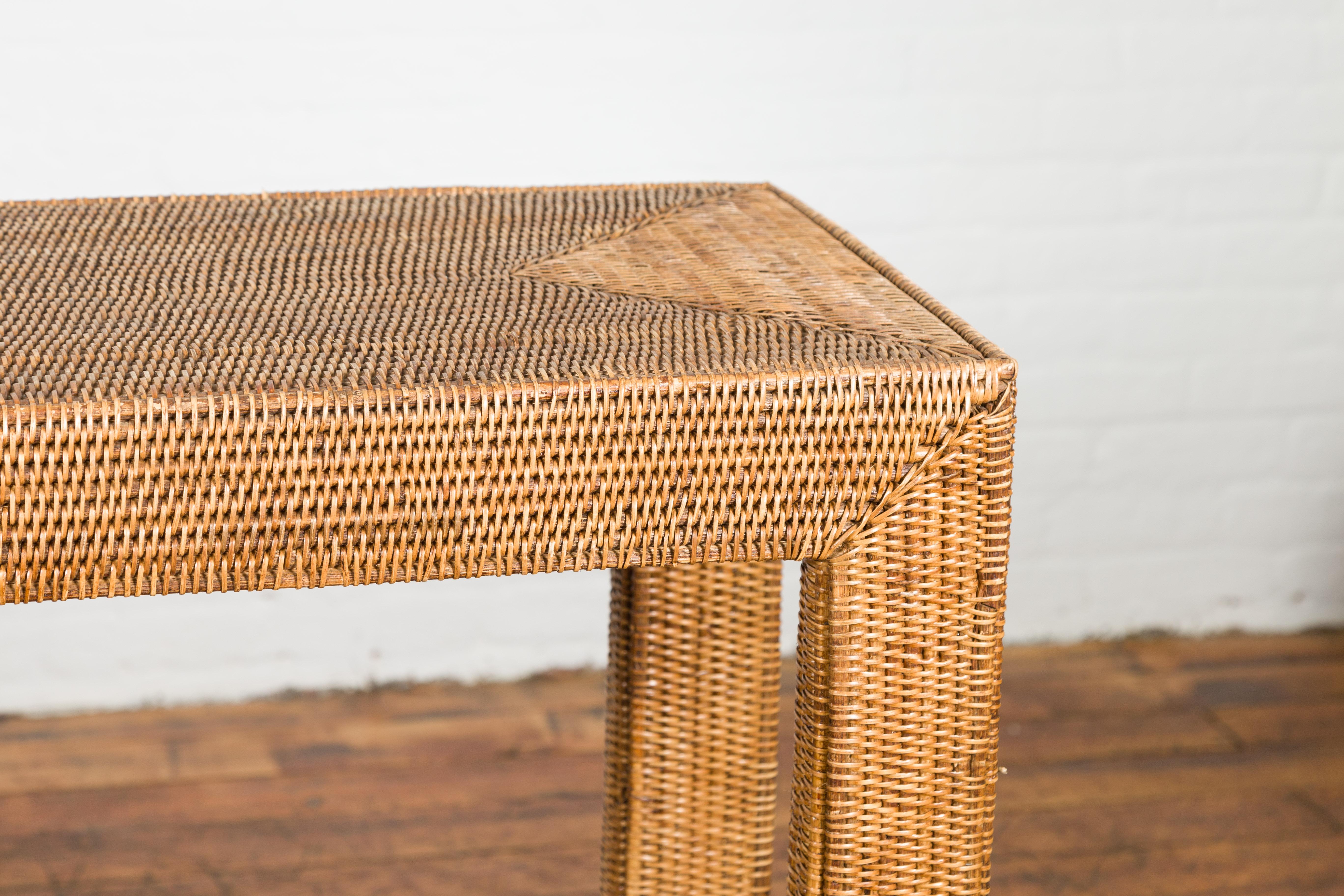 Midcentury Style Woven Rattan Console Table For Sale 2