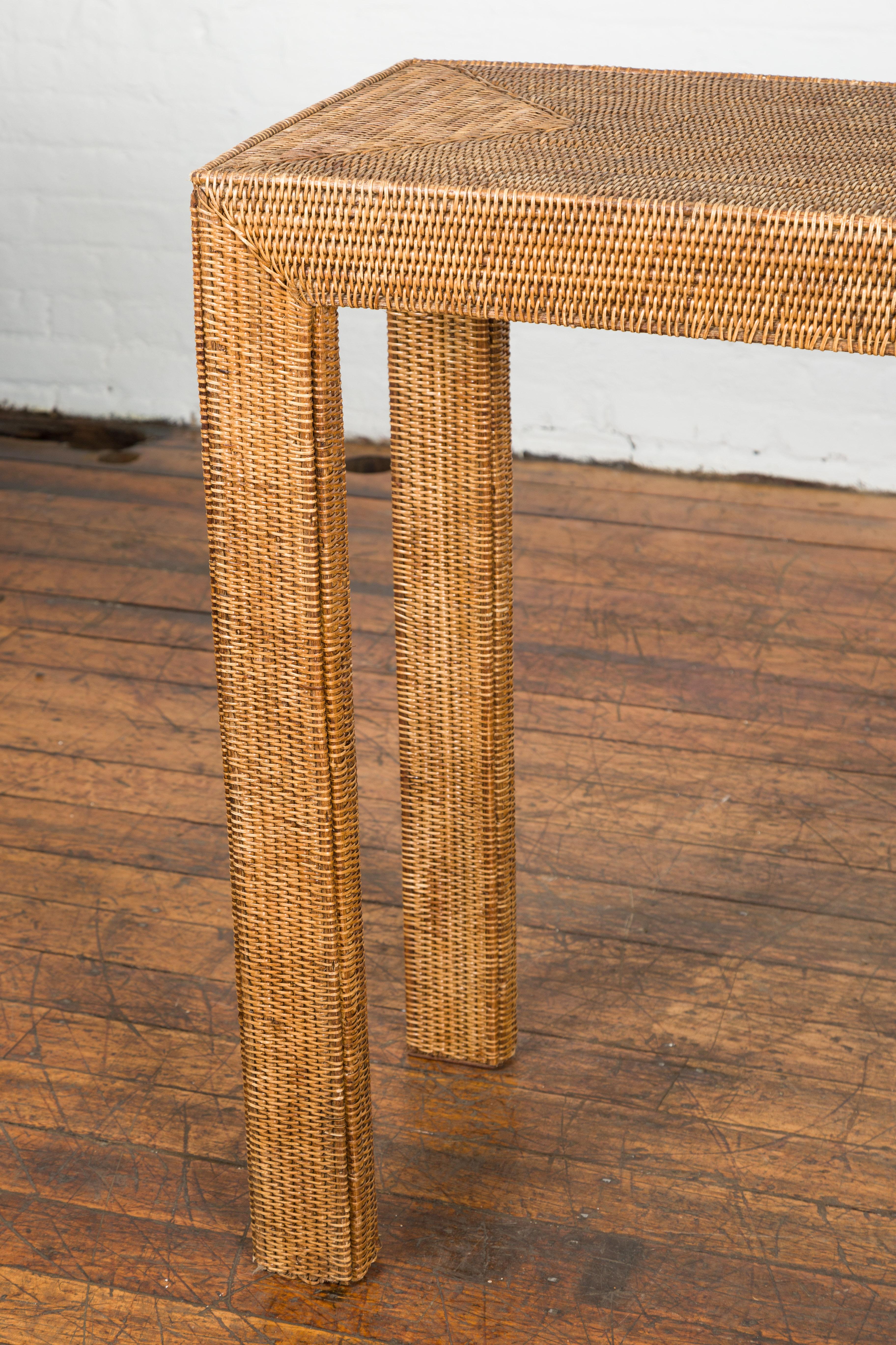 Midcentury Style Woven Rattan Console Table For Sale 3