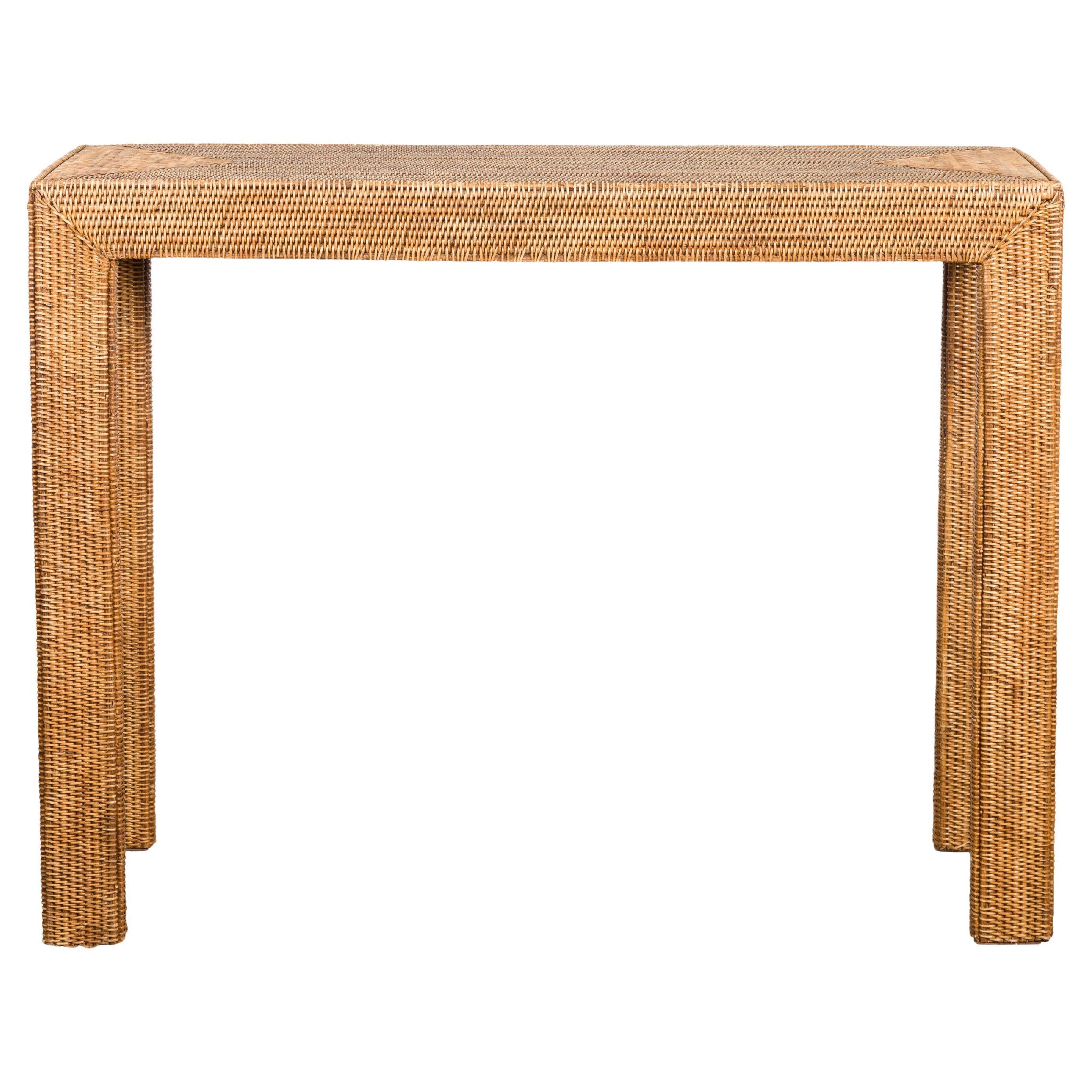 Table console en rotin tressé style Midcentury