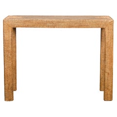 Midcentury Style Woven Rattan Console Table