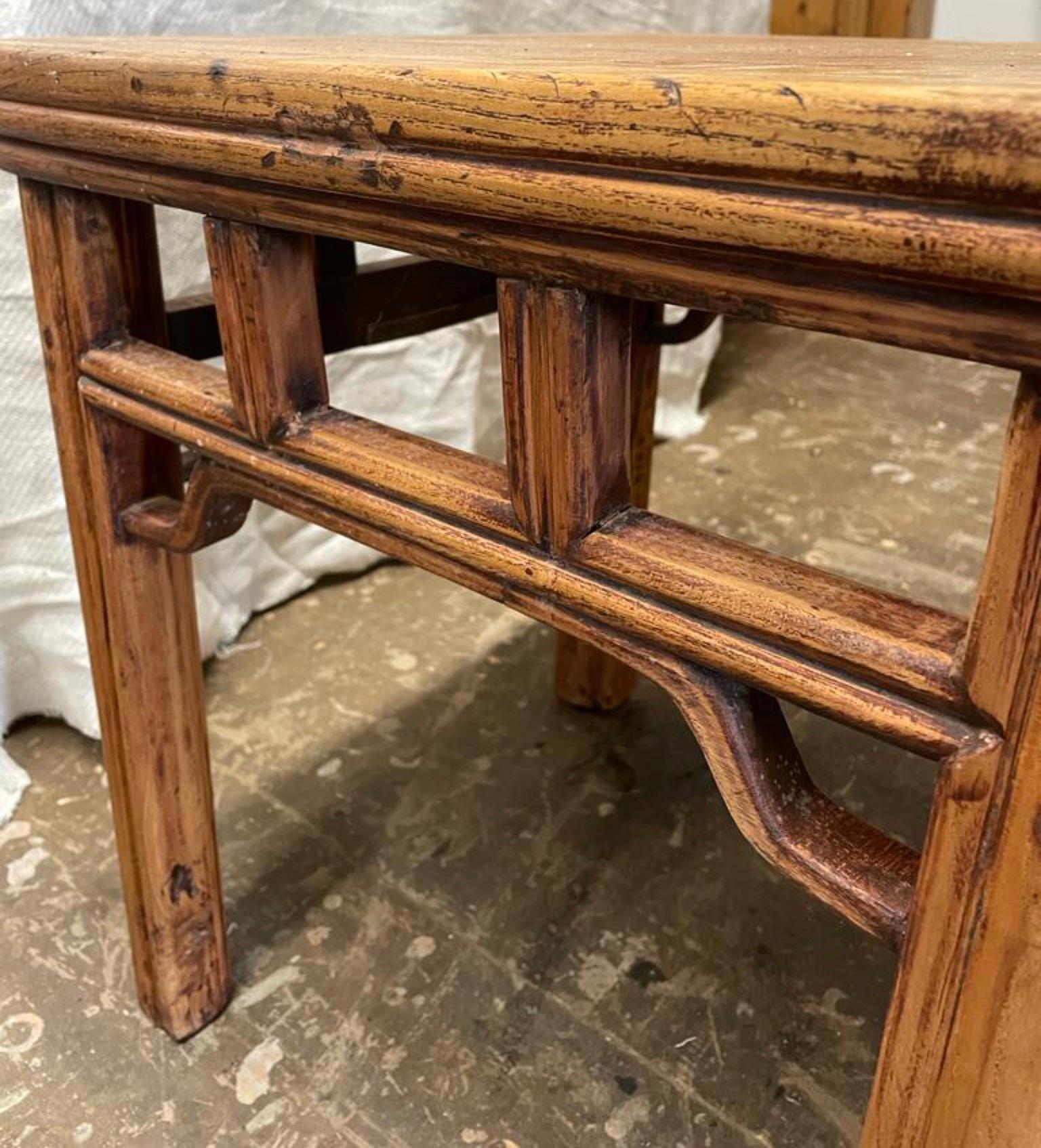 20th Century Rustic Chinese Elm Wood Country Side Table For Sale