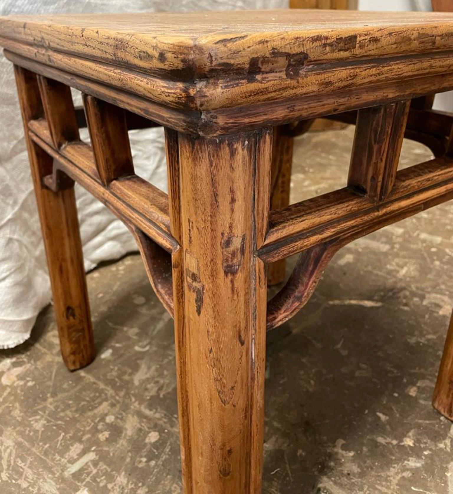 Rustic Chinese Elm Wood Country Side Table For Sale 1