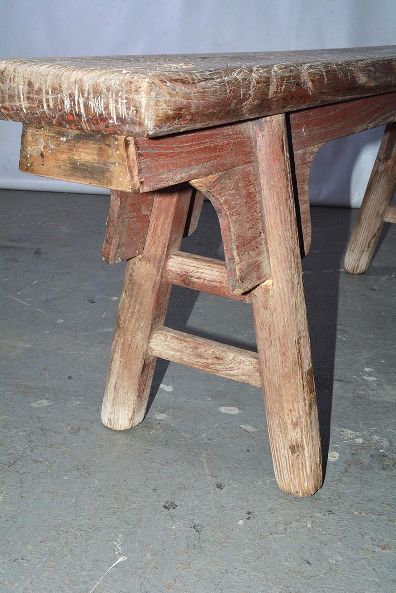Rustic Chinese Provincial Elm Wood Bench For Sale 1