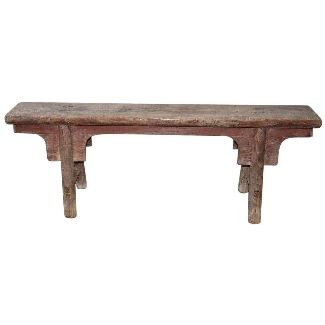 Rustic Chinese Provincial Elm Wood Bench