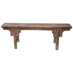 Used Rustic Chinese Provincial Elm Wood Bench