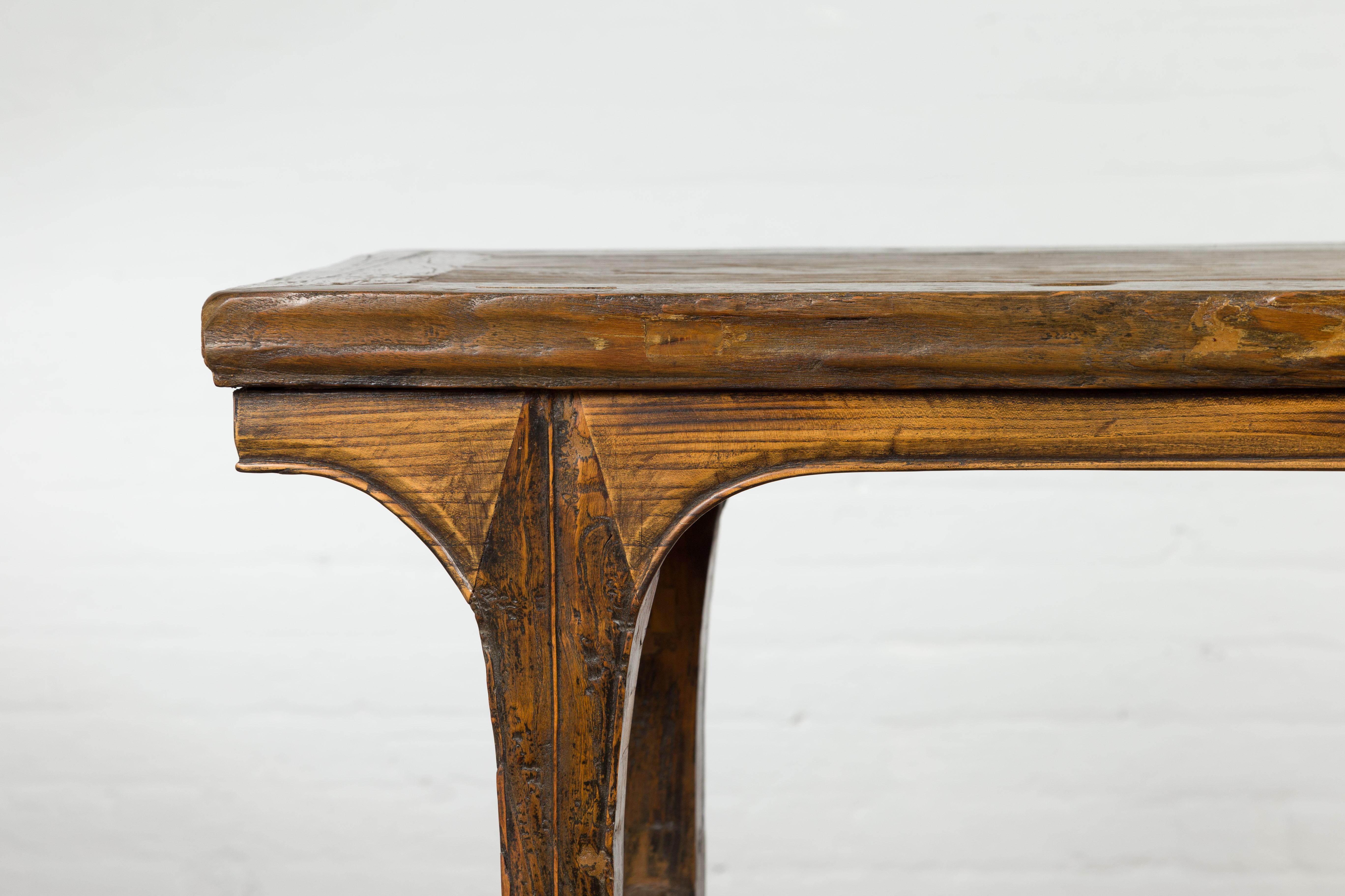 Chinese 19th Century Antique Console Table with Textured Legs For Sale
