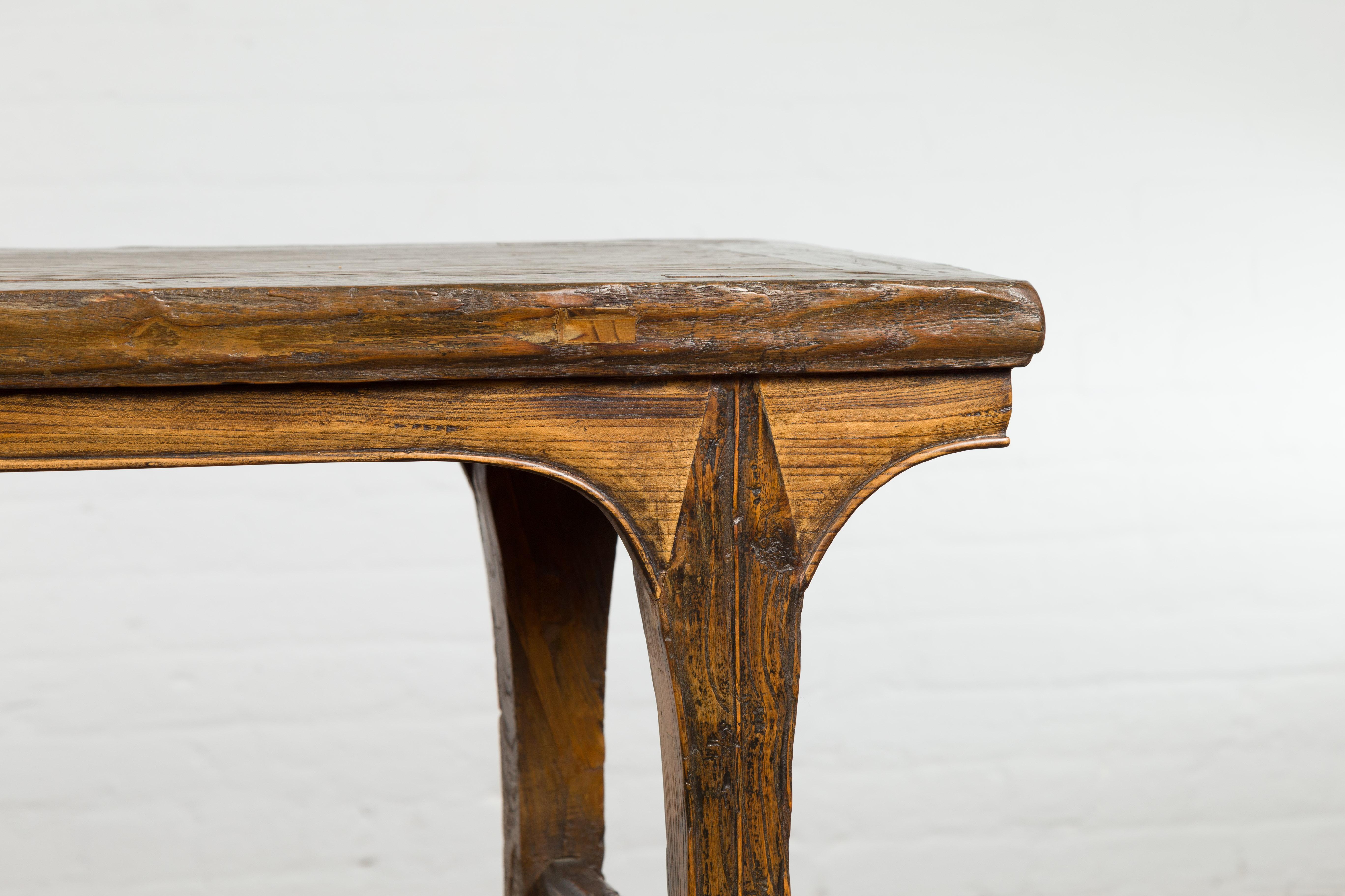 Carved 19th Century Antique Console Table with Textured Legs For Sale