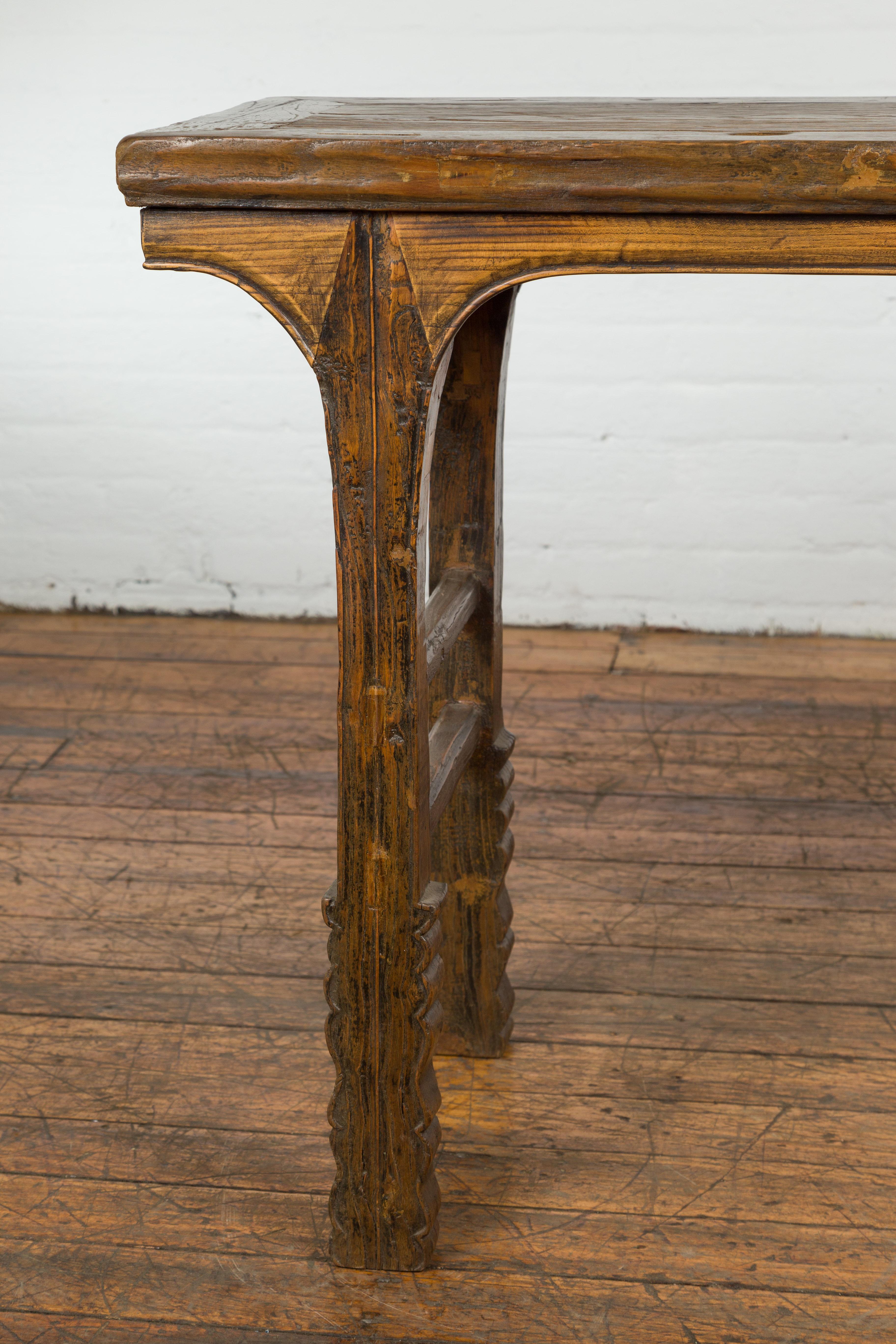19th Century Antique Console Table with Textured Legs In Good Condition For Sale In Yonkers, NY
