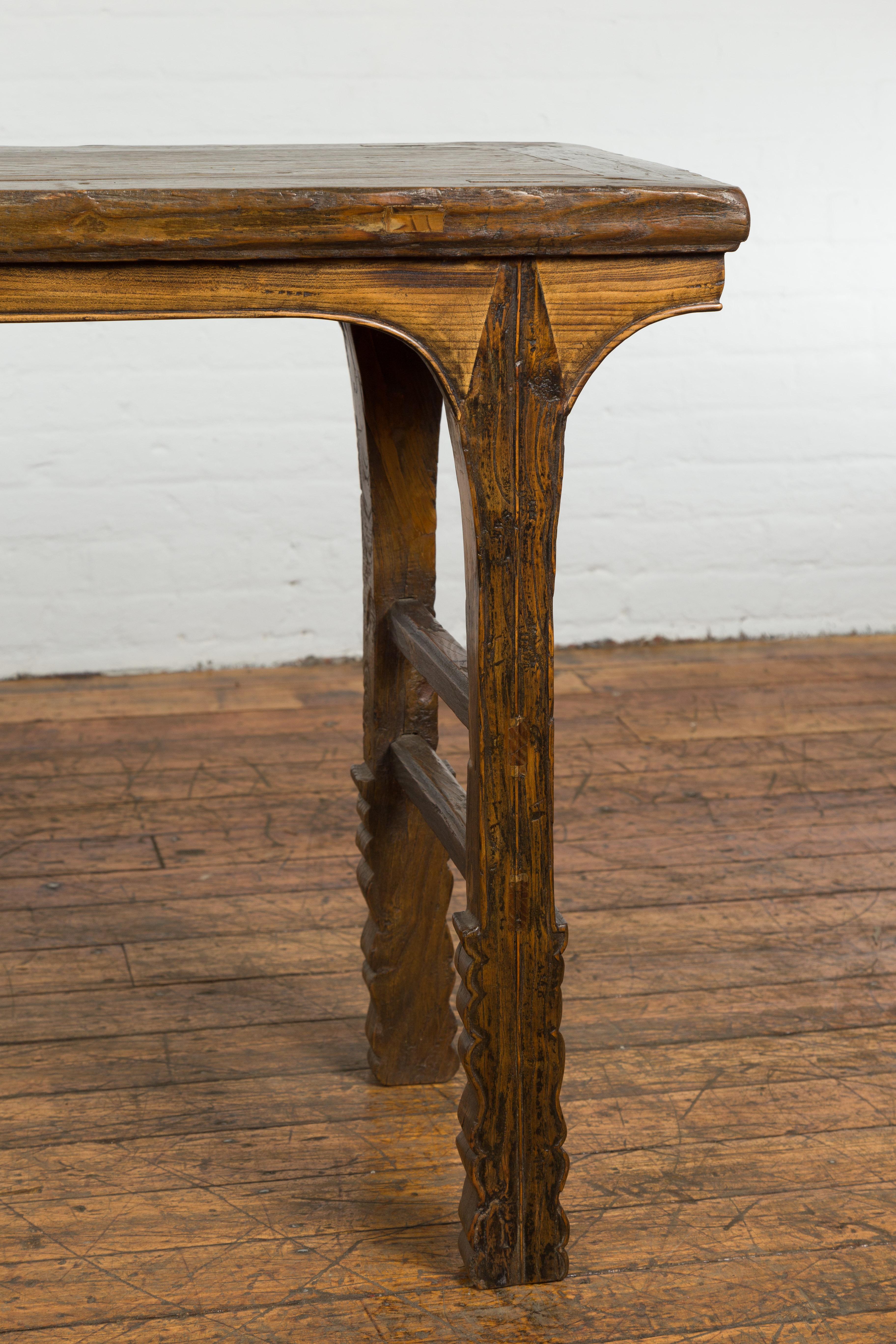 Wood 19th Century Antique Console Table with Textured Legs For Sale