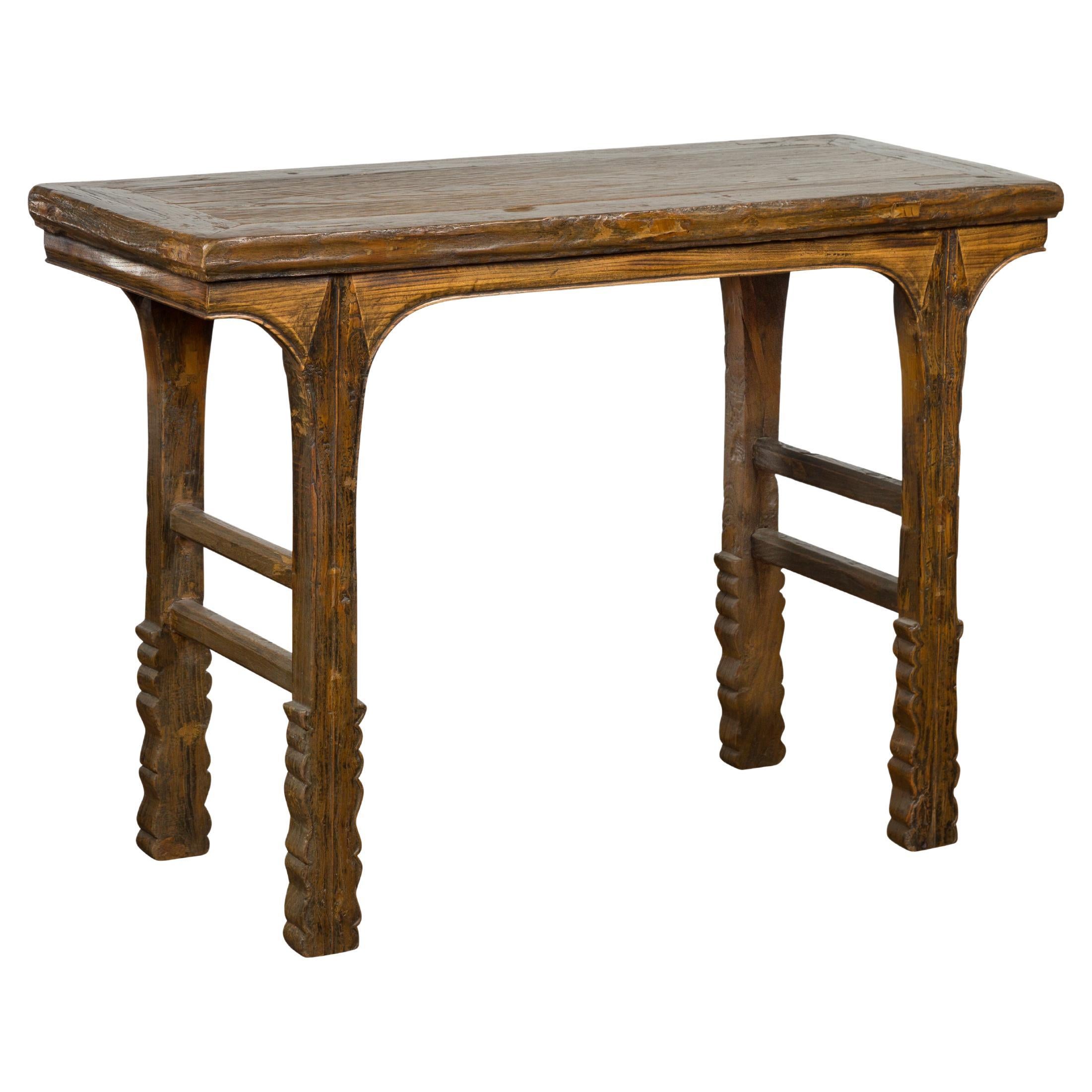 19th Century Antique Console Table with Textured Legs For Sale