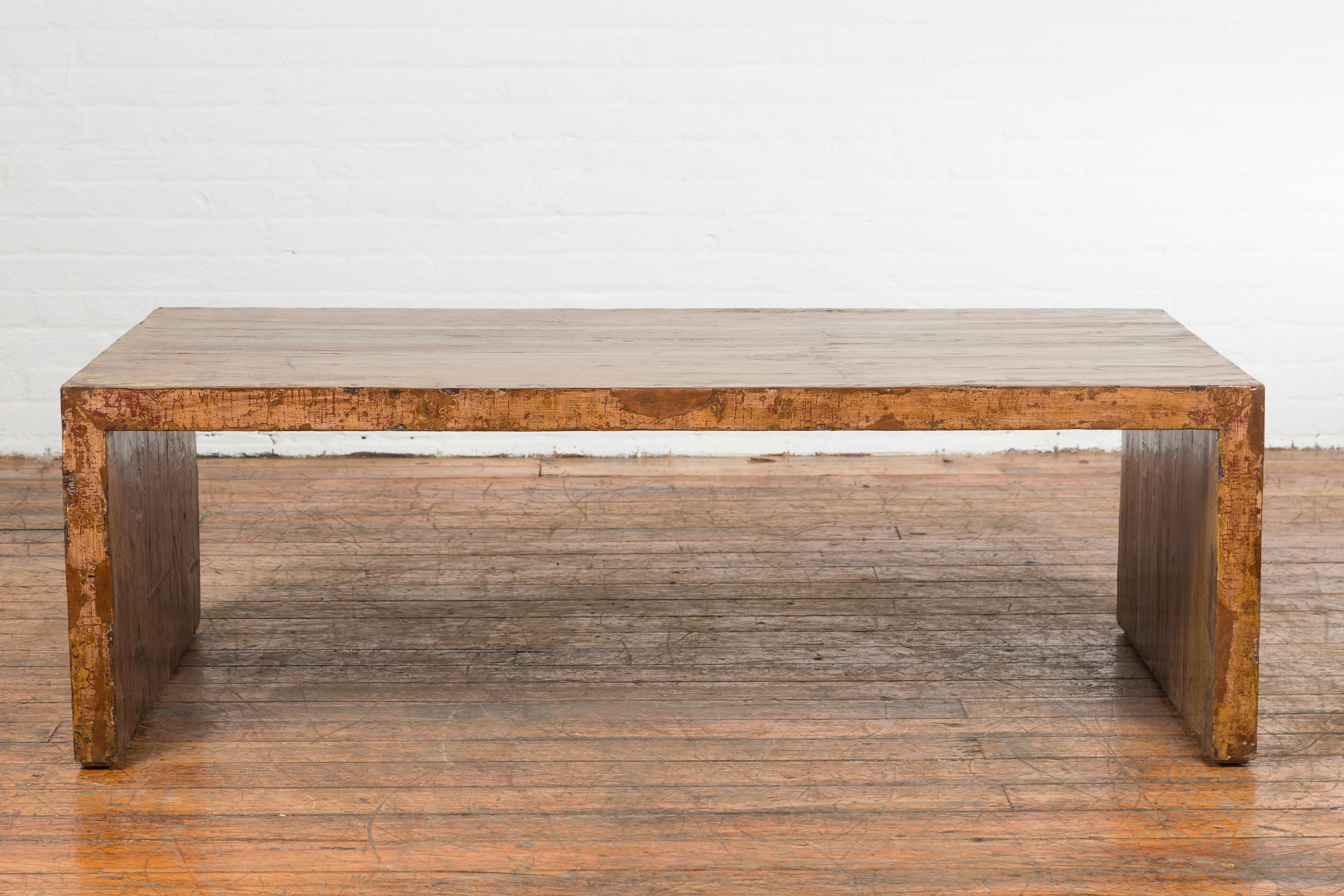 Rustic Chinese Vintage Coffee Table with Unusual Distressed Patina In Good Condition In Yonkers, NY