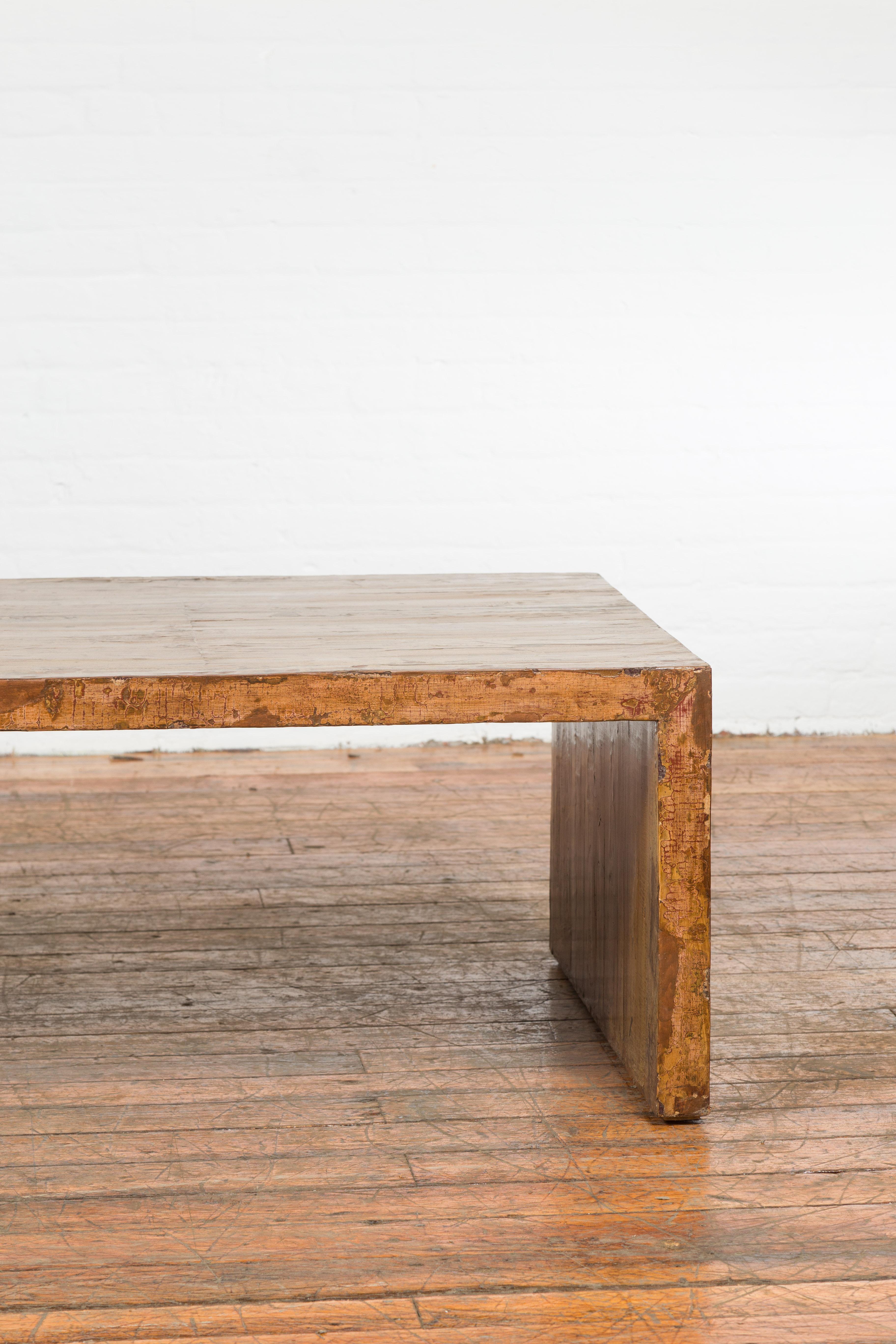 Wood Rustic Chinese Vintage Coffee Table with Unusual Distressed Patina