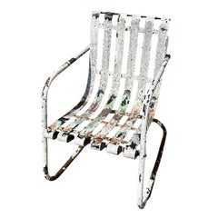 Rustic Chippy Peely Mid Century Metal Outdoor Cantilever Patio Arm Chair