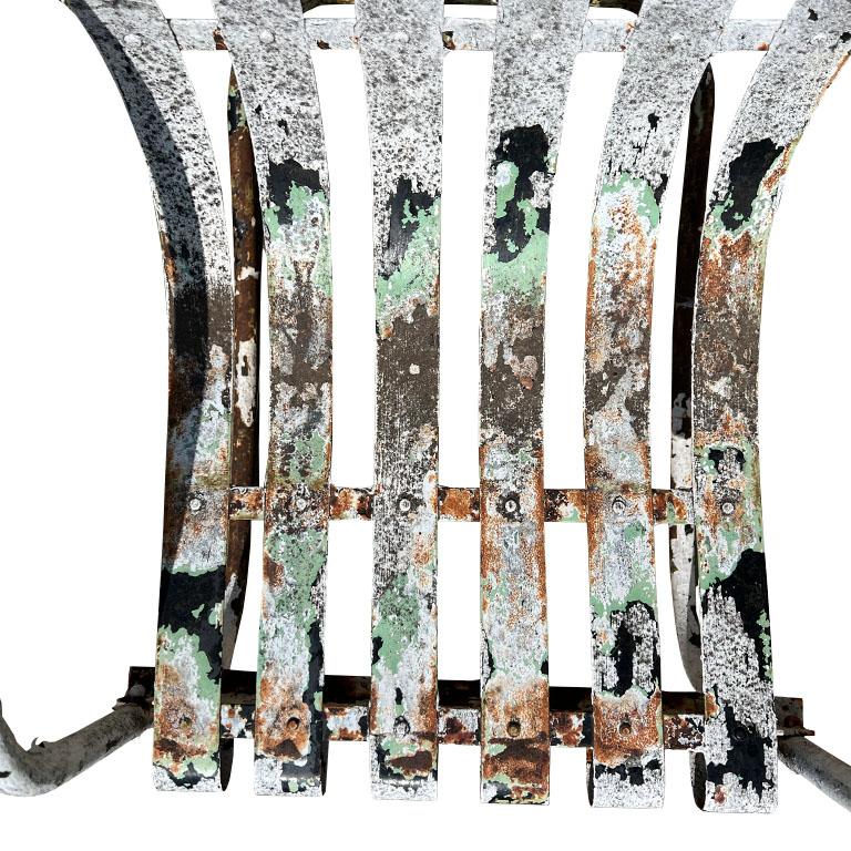 Mid-Century Modern Rustic Chippy Peely Mid Century Metal Outdoor Cantilever Patio Arm Chair For Sale