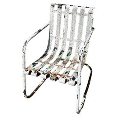 Rustikaler Chippy Peely Mid Century Metall Freischwinger Patio Sessel
