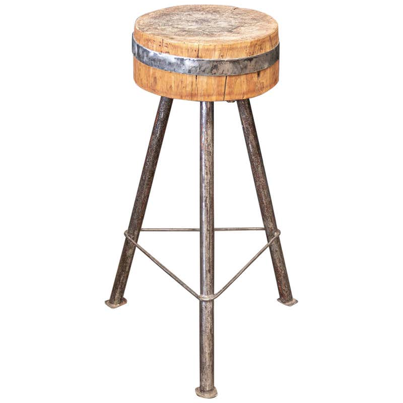 Rustic Wood Block Tall Side Table at 1stDibs