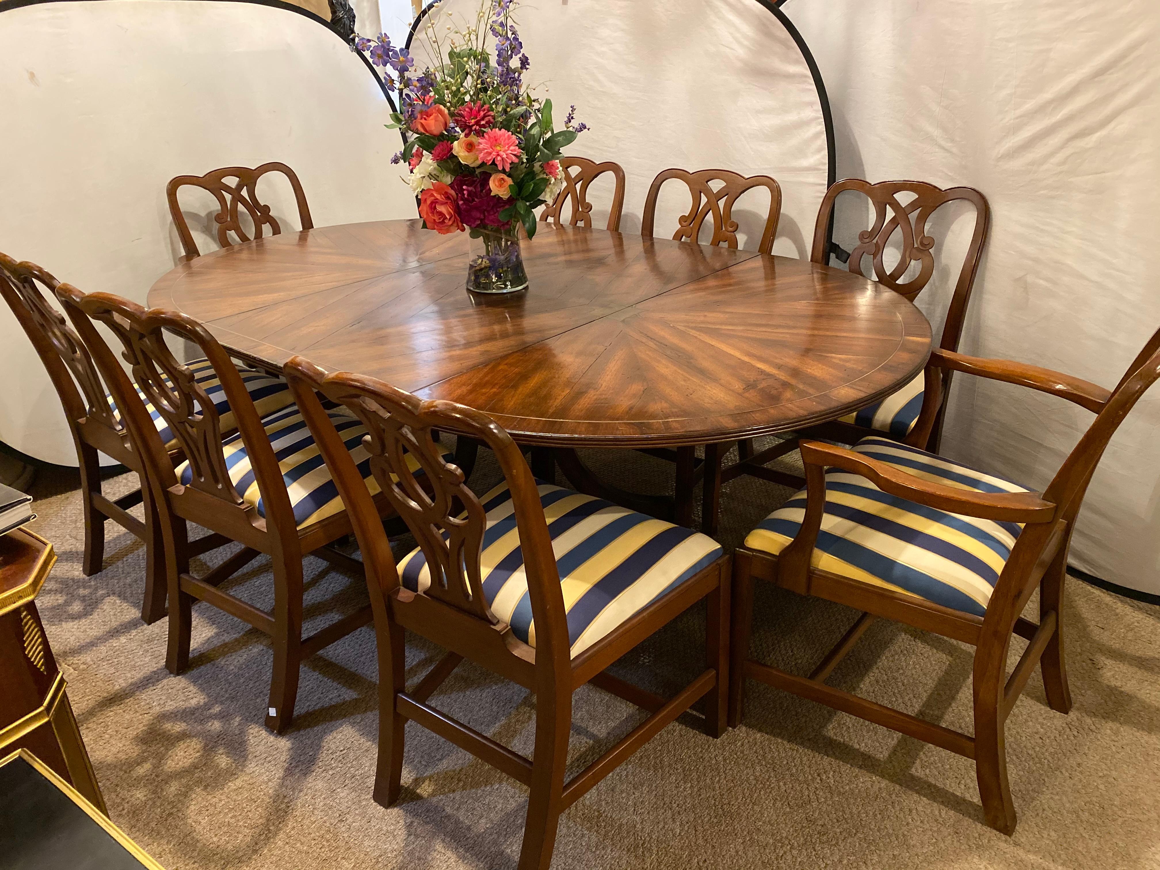 Rustic Circular Boule Inlaid Dining or Kitchen Table, Single Pedestal 11